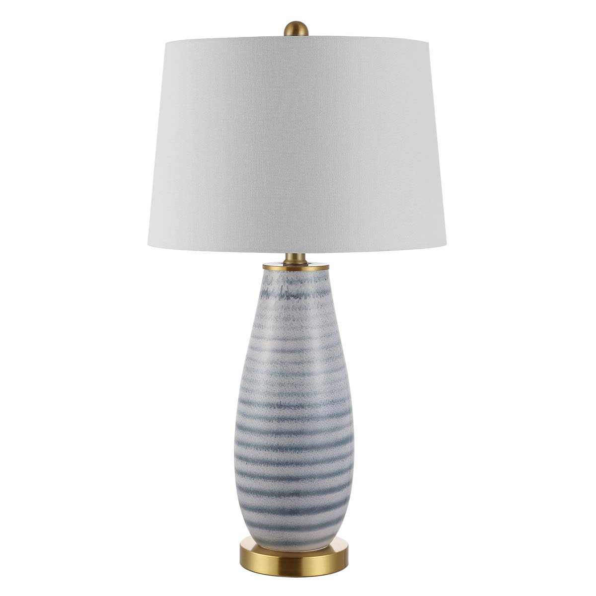 Safavieh Eliana 27-inch Blue Stripe Glass Table Lamp with LED Bulb - Modern Bedroom, Living Room & Home Office Lighting for Nightstands & Desks