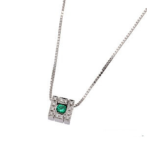 Damiani Belle Epoque 18K White Gold Diamond and Emerald Pendant Necklace - Elegant Jewelry for Weddings, Anniversaries & Special Occasions