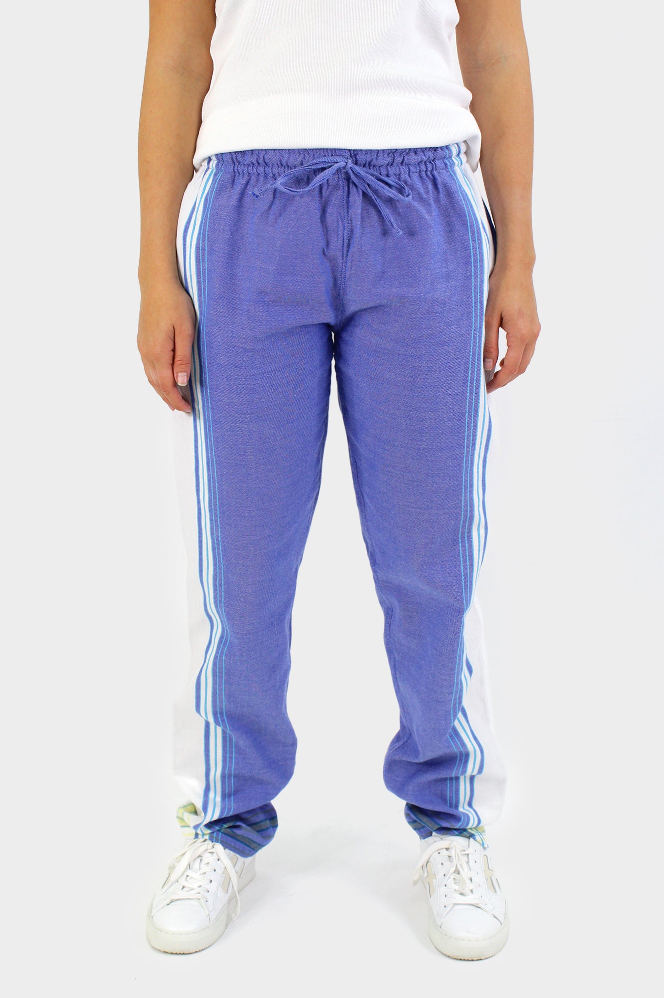 Unisex Kikoy Pants - Comfortable Cotton Drawstring Trousers in Denim Blue & White | Perfect for Beach, Yoga, and Casual Wear