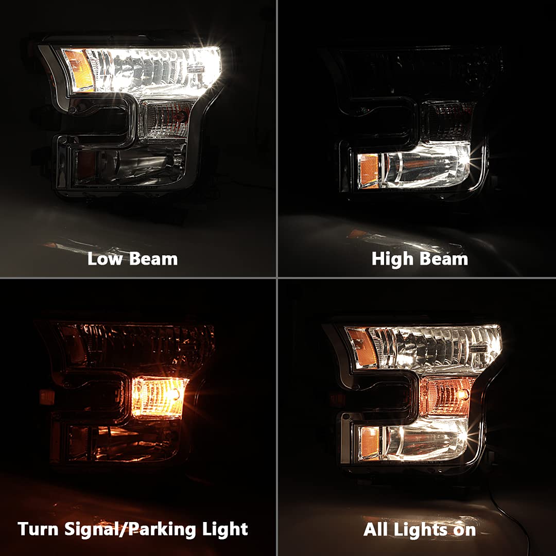 **2015-2017 Ford F150 F-150 Projector Headlights Assembly - High/Low Beam, Turn Signal & Amber Reflector - Aftermarket Replacement Headlamps (Left + Right Pair) - Perfect for Night Driving & Off-Road Adventures**