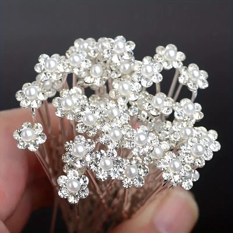 10pcs White Pearl Flower Crystal Hair Pins - Elegant Bridal Wedding Hair Clips with Rhinestones for Women and Girls | Perfect for Weddings, Proms, Parties & Special Occasions