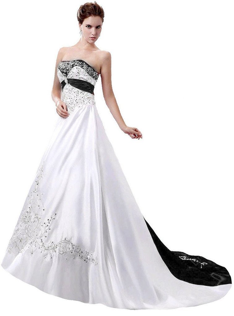 Strapless Satin Embroidery Wedding Dress for Women - Elegant Bridal Gown for Church Ceremony & Beach Weddings