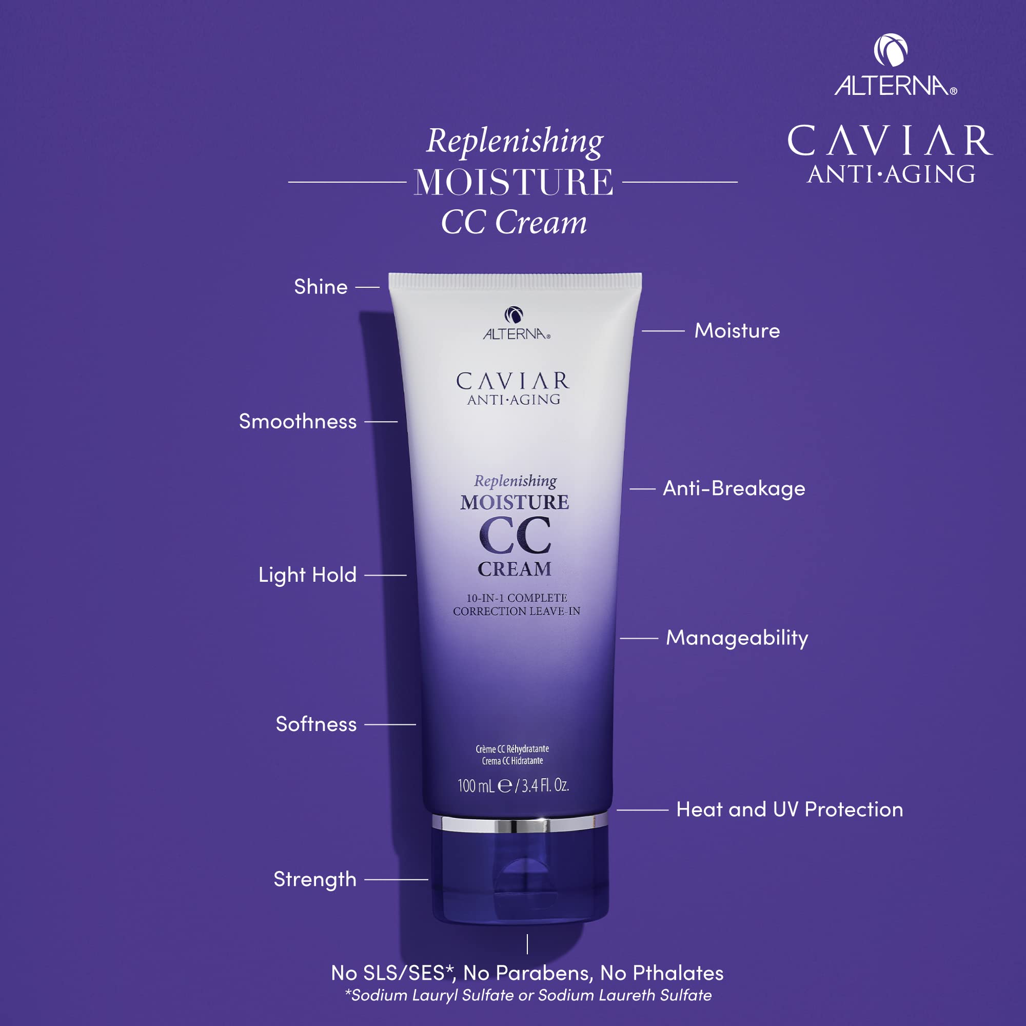Alterna Haircare CAVIAR Anti-Aging Replenishing Moisture Shampoo & Conditioner Set with CC Cream | Sulfate-Free Formula for Hydration & Repair | Perfect for Dry, Damaged Hair | Salon-Quality Hair Care Regimen for Women & Men