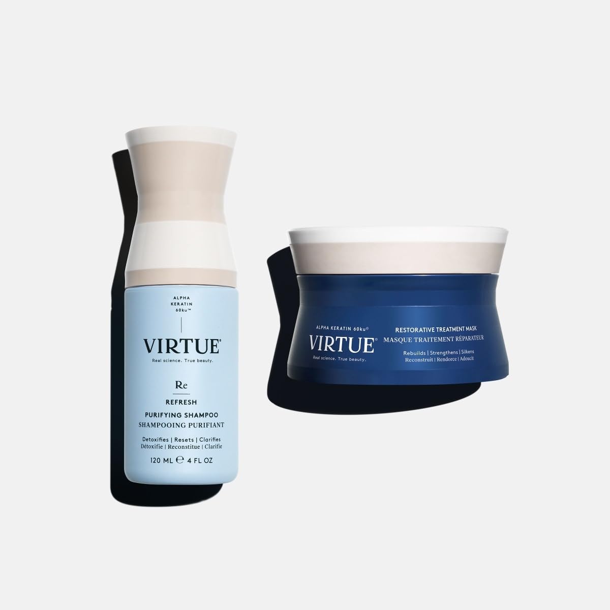 VIRTUE Detox & Restore Kit - Sulfate Free Clarifying Shampoo & Repairing Hair Mask for Damaged Hair - Color Safe Treatment for Dry, Brittle Hair - Perfect for Post-Color, Swimming & Chemical Damage Recovery