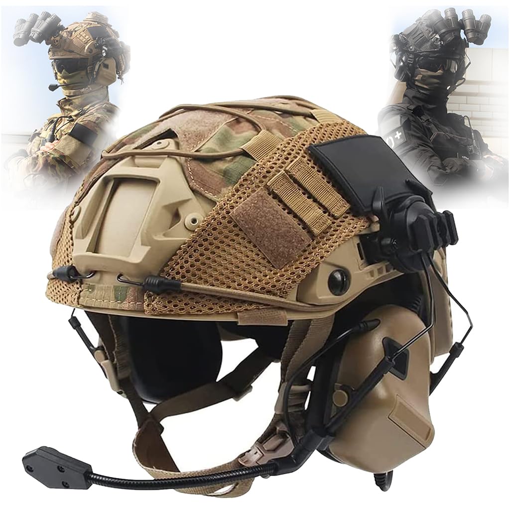 Tactical Airsoft Helmet Set - Adjustable Fast Helmet with Headset & Multicam Cover | Outdoor Hunting, Military Cosplay, Paintball, Airsoft & BB War Games | Perfect for Tactical Training, Airsoft Battles & Military Simulation