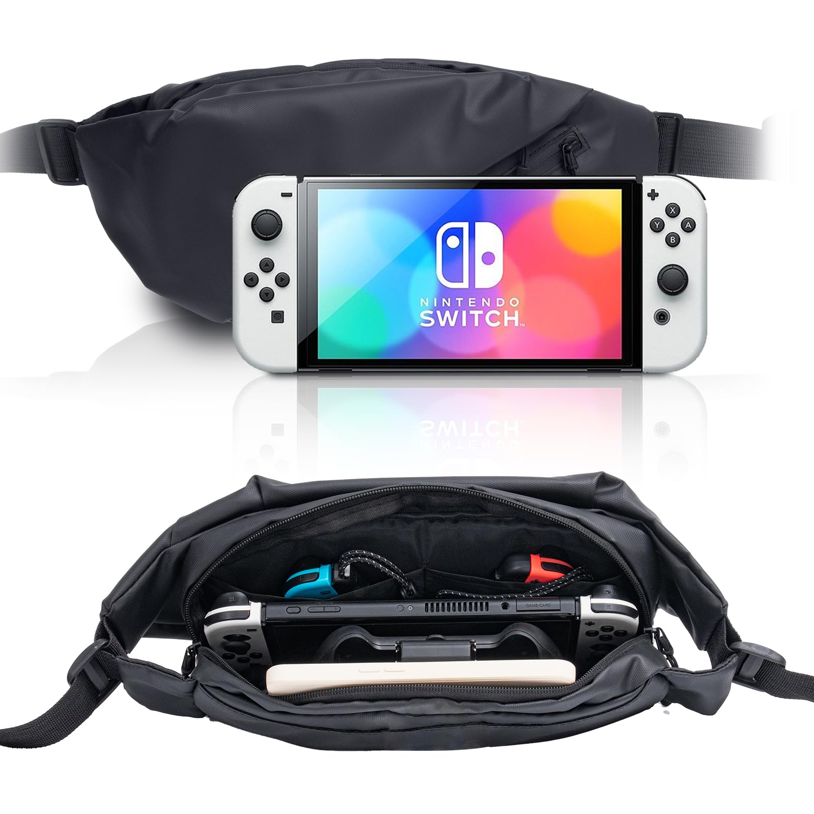 ECHZOVE Waterproof Travel Backpack for Nintendo Switch/Lite/OLED - Portable Shoulder Chest Gaming Bag with Storage for Console, Dock & Joy-Cons Accessories - Perfect for Commuting, Travel & Outdoor Gaming