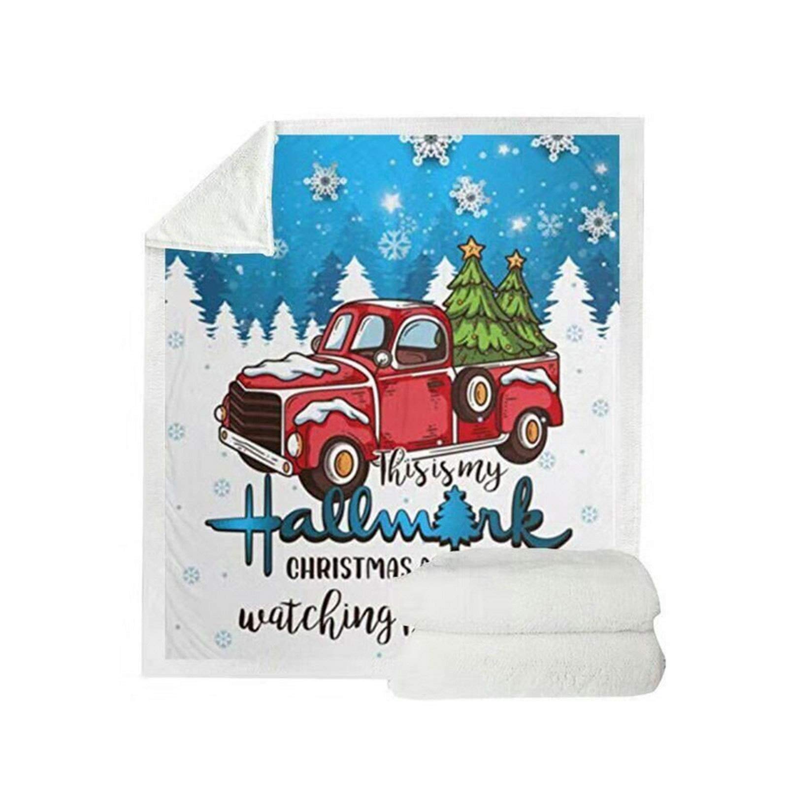 FACAI 3D Christmas Square Fleece Blanket - Double Thick Digital Printed Sofa Cover & Bed Throw - Blue 150x200cm (59x79 inches) - Cozy Holiday Decor for Living Room, Bedroom & Gift Giving