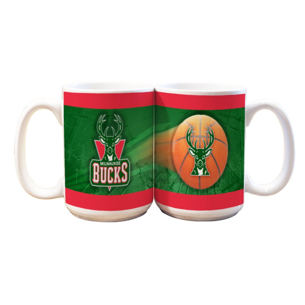 Milwaukee Bucks NBA 15oz Sports Ball Mug Set of 2 - White Basketball Fan Gift for Game Day, Office & Home Decor