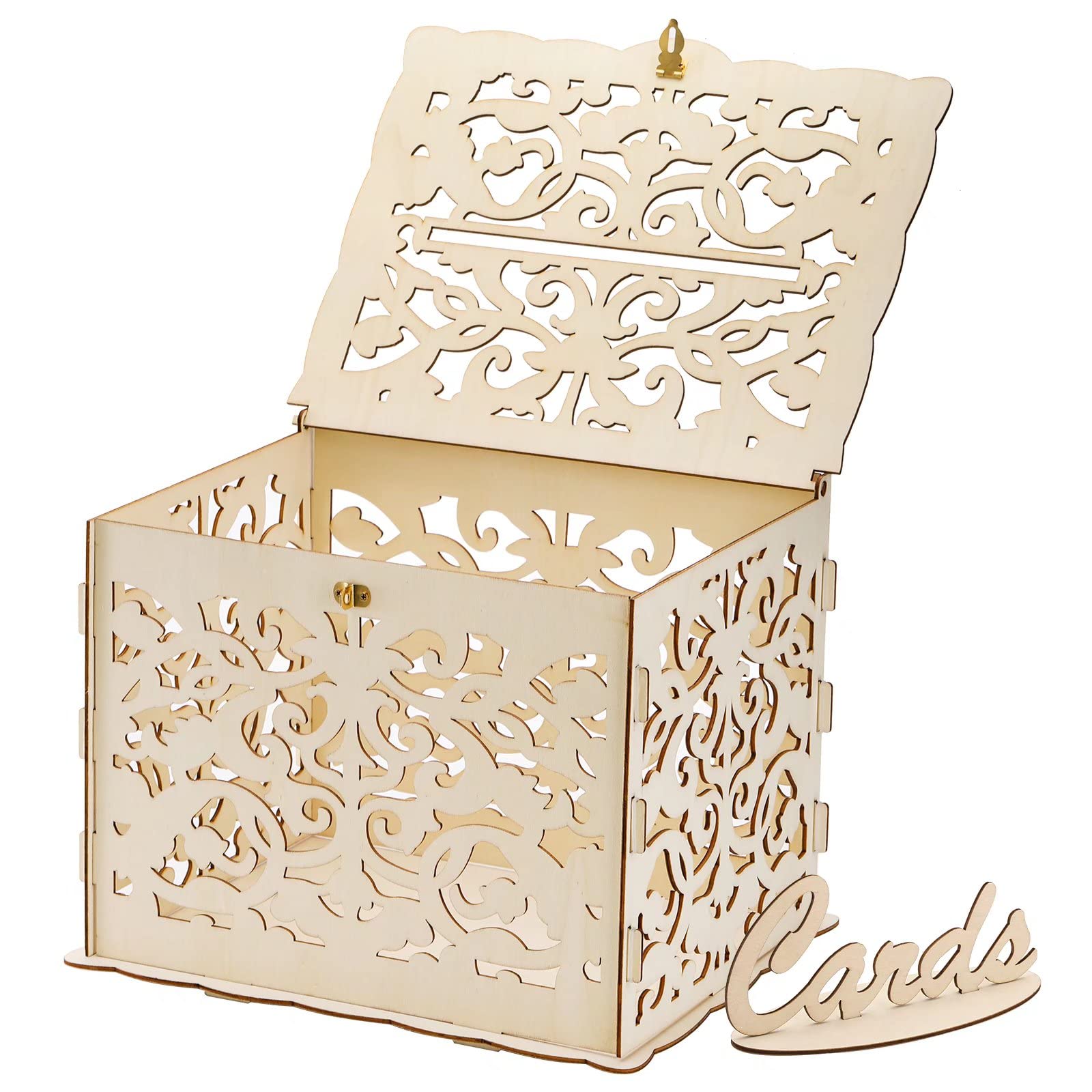ZENFUN Rustic Wooden Wedding Card Box with Lock & Sign - Large Hollow Keepsake Box for Wedding Reception, Baby Shower, Birthday & Anniversary Parties - Perfect for Gift Cards, Money & Wishes Collection