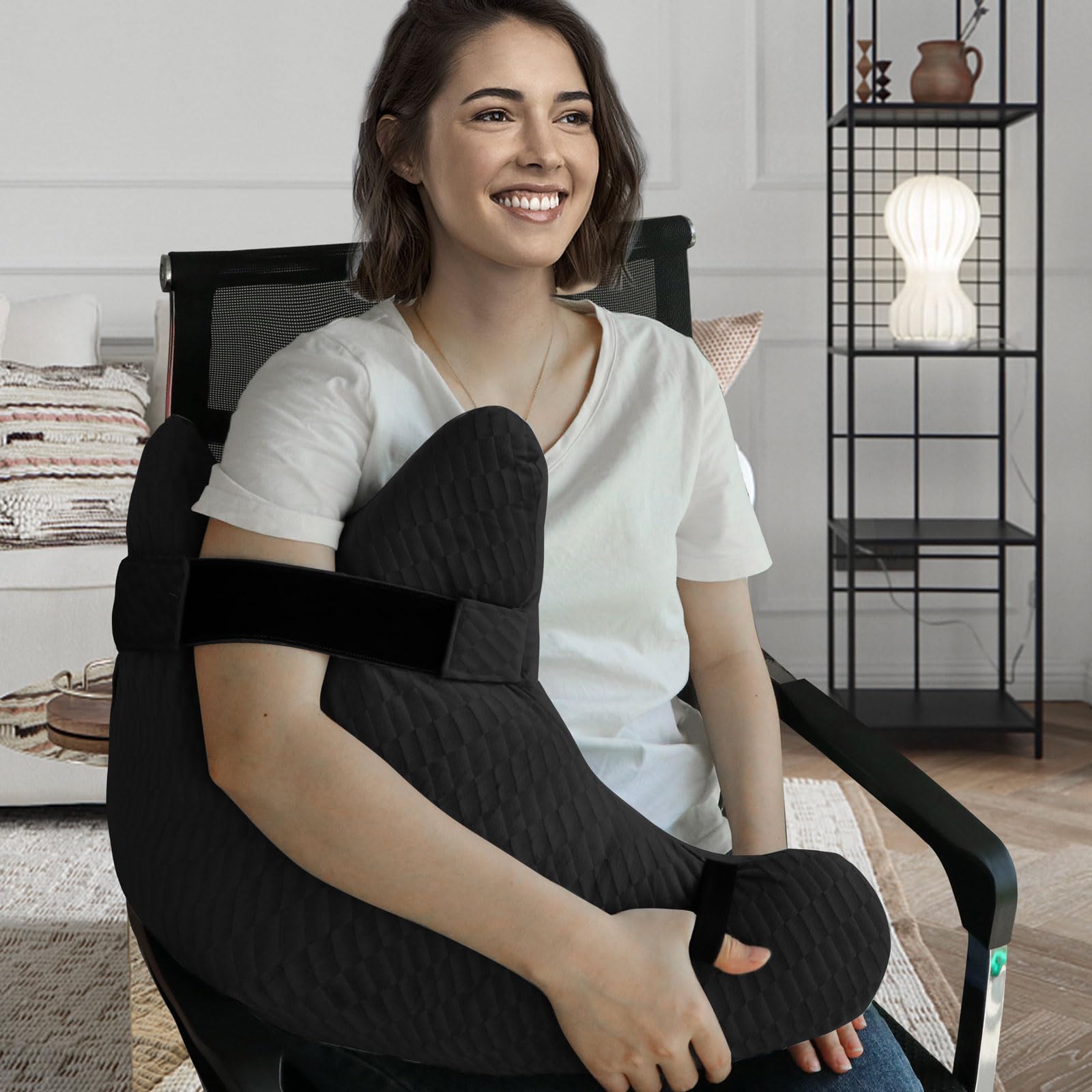 Orthopedic Shoulder Surgery Pillow for Pain Relief - Post-Surgery Recovery & Rotator Cuff Support - Comfortable Arm Pillow for Adults & Side Sleepers with Neck Support (Black with Adjustable Strap) - Perfect for Post-Op Recovery, Sleeping Comfort & Shoulder Injury Rehabilitation