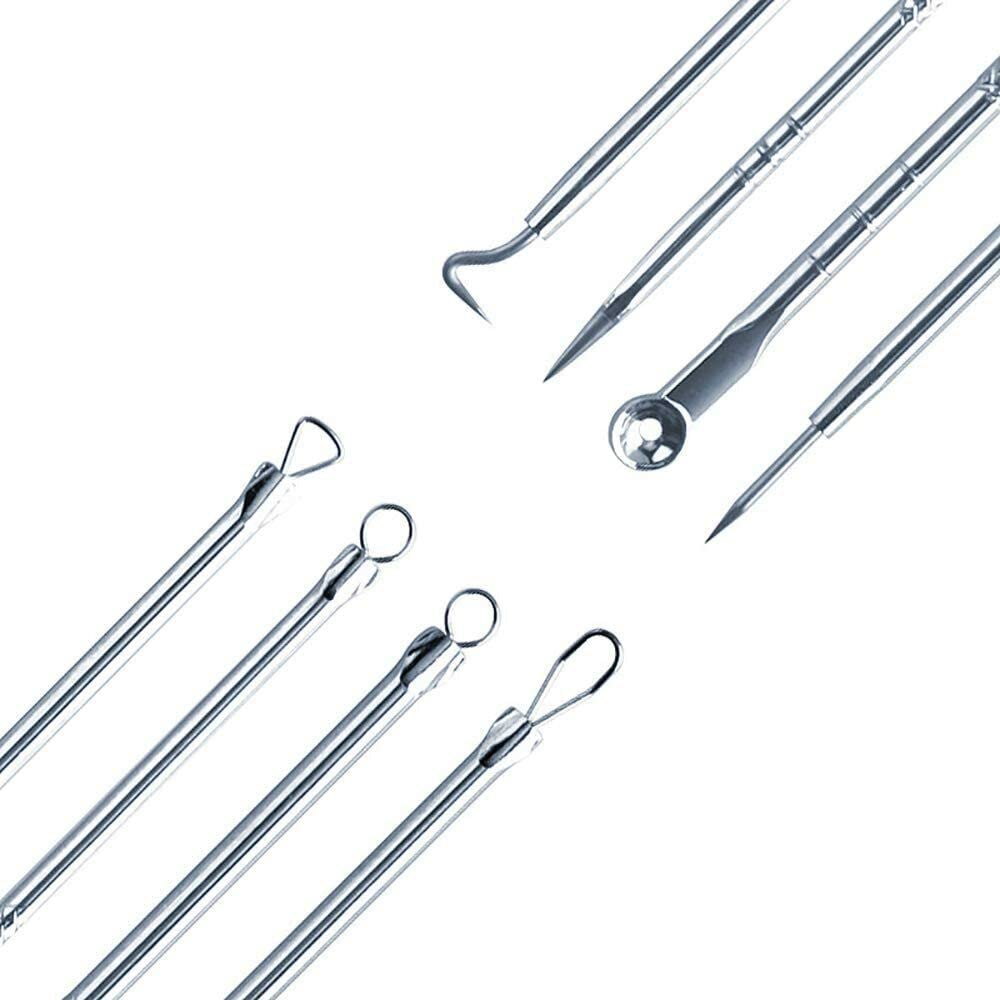 Professional Blackhead & Pimple Remover Kit - Stainless Steel Acne Extractor Tools for Whitehead, Blemish & Zit Removal - Facial, Forehead & Nose Care - Perfect for Home Spa & Skincare Routine (Silver)