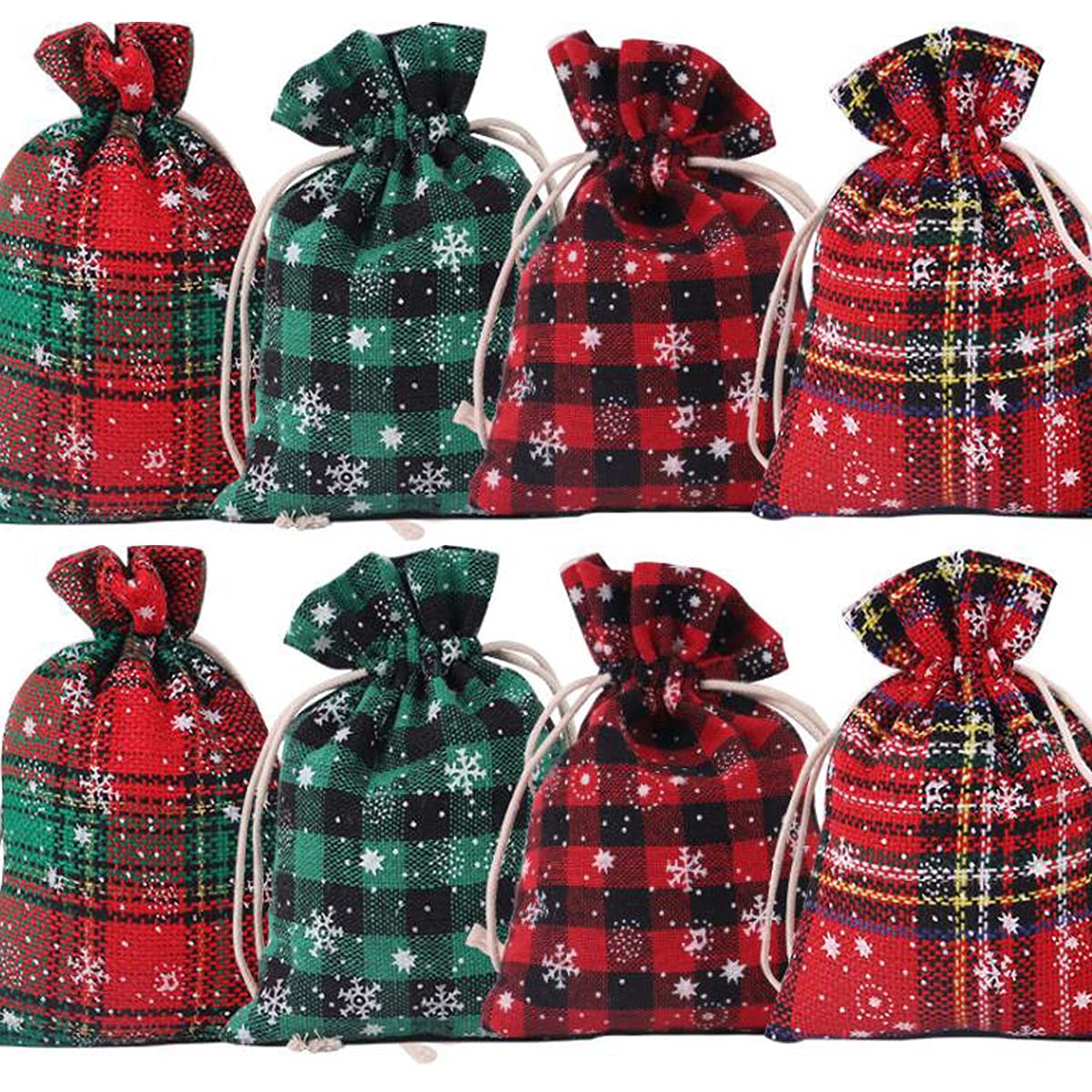 Snadulor 20Pcs Christmas Burlap Drawstring Bags with Snowflake Design - 3.9x5.5 Inch Small Gift Pouches for Jewelry, Candy & Party Favors - Perfect for Holiday Gifting, Stocking Stuffers & Christmas Decorations