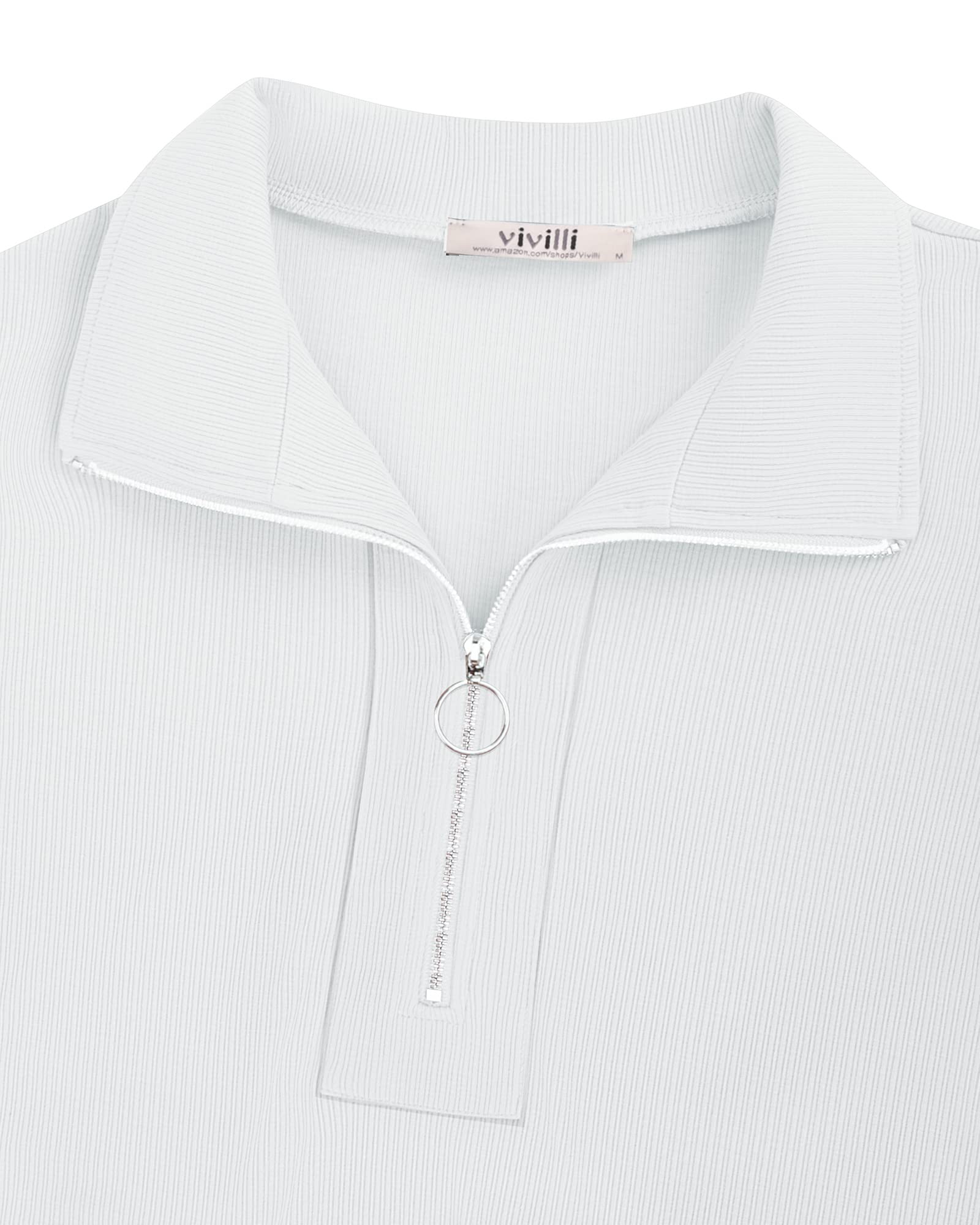 Vivilli Women's Short Sleeve Polo Shirt - Zippered Collar Business Casual Top, Loose Fit Work Shirt, White, Medium | Perfect for Office Wear, Business Meetings & Casual Outings