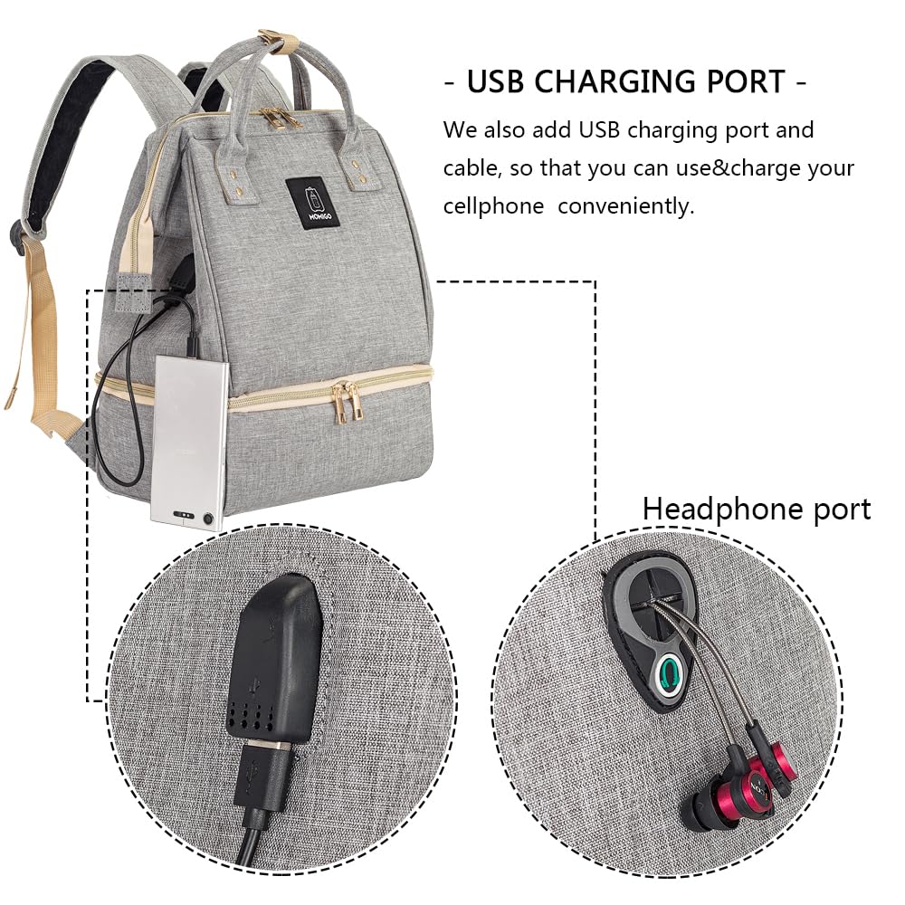 Breast Pump Backpack with Cooler & Moistureproof Double Layer - Large Grey Nursing Bag for Breastfeeding Moms, USB Charging Port - Perfect for Work, Travel & Outdoor Pumping