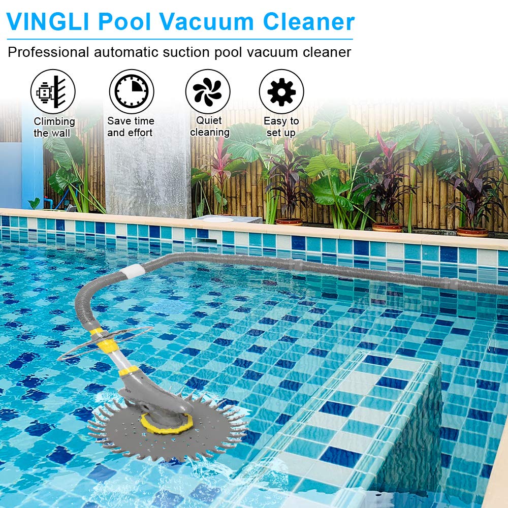 VINGLI Automatic Pool Vacuum Cleaner for Inground & Above Ground Pools - Robotic Pool Cleaner with Extra Hoses & Diaphragms (Grey) - Ideal for Weekly Pool Maintenance & Debris Removal