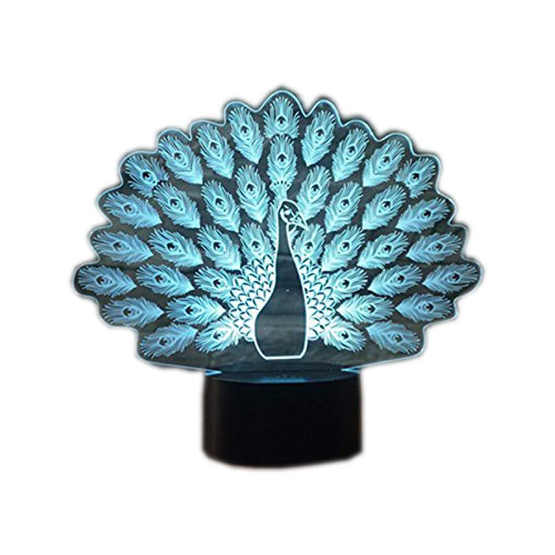 MUEQU LED Night Light 3D Illusion Bedside Table Lamp - 7 Color Changing Sleep Light with USB Touch Control, Creative Home Decor Gift for Kids, Christmas, Office & Nursery (Peacock Design) | Perfect for Bedrooms, Kids' Rooms, Home Decor & Relaxation