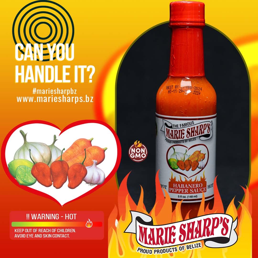 MARIE SHARP's Habanero Hot Pepper Sauce 5oz (148ml) - Spicy Belizean Condiment for Tacos, Wings & Grilling