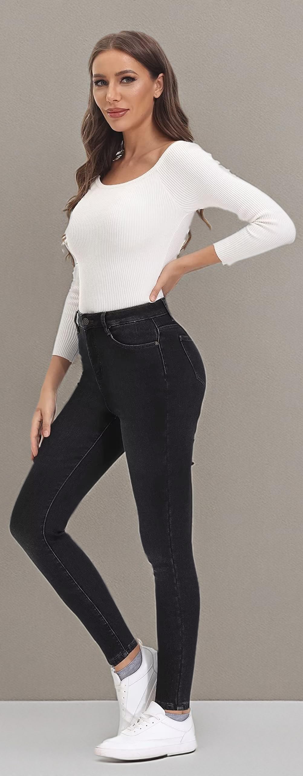 Women's Fleece-Lined Winter Jeans - Warm Brown Denim Pants for Cold Weather | Outdoor Activities & Casual Winter Wear