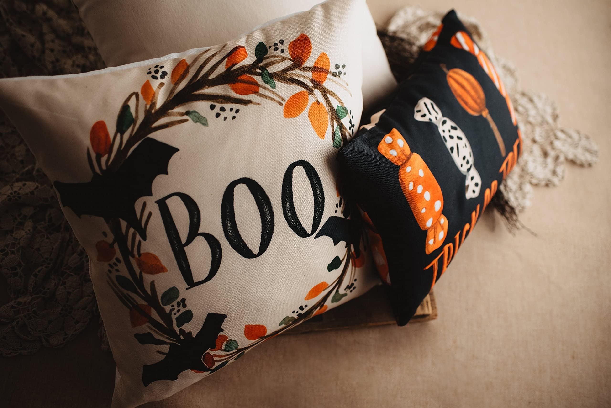 Halloween Trick or Treat Candy Pillow Cover | Spooky Fall Decor Cushion Case | Decorative Sofa & Room Pillow | Perfect Gift for Women | Cozy Home Decor for Halloween Parties & Autumn Living Rooms