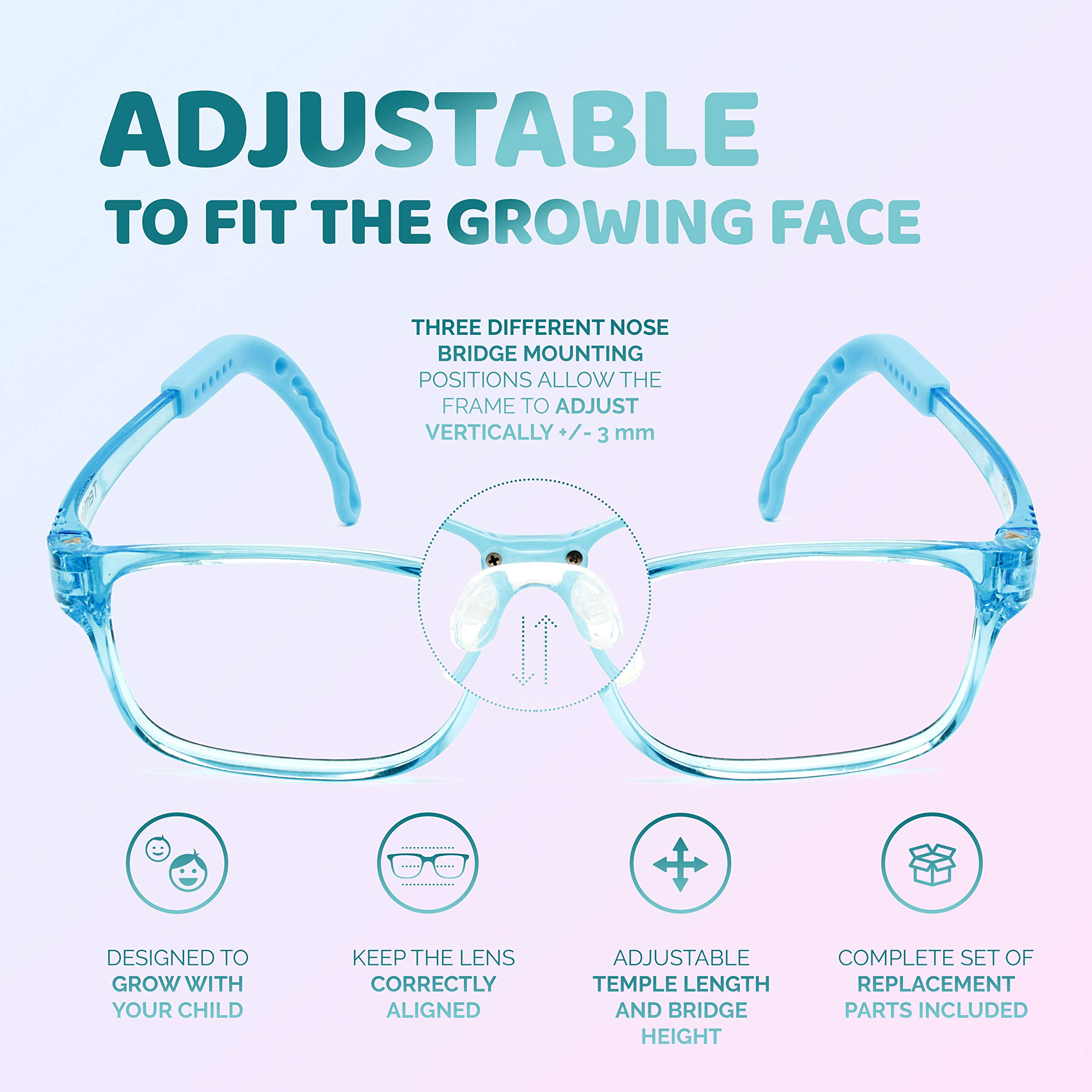 Adjustable Kids Glasses - Prescription Eyeglasses For Children - Comfortable & Durable Frame - Perfect for School, Reading & Outdoor Activities
