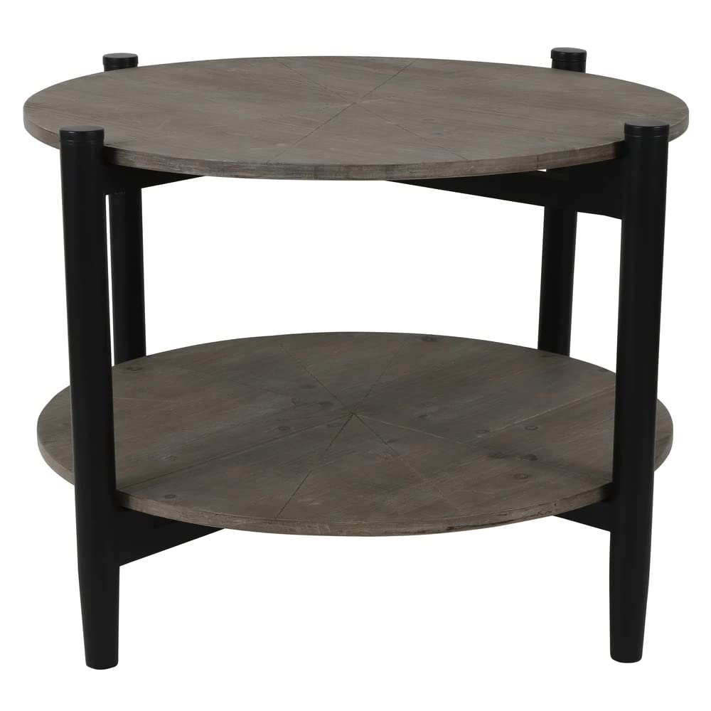 Decor Therapy Tonya 33-inch Black Round Wood Coffee Table with Shelf - Perfect for Living Room, Lounge & Home Decor