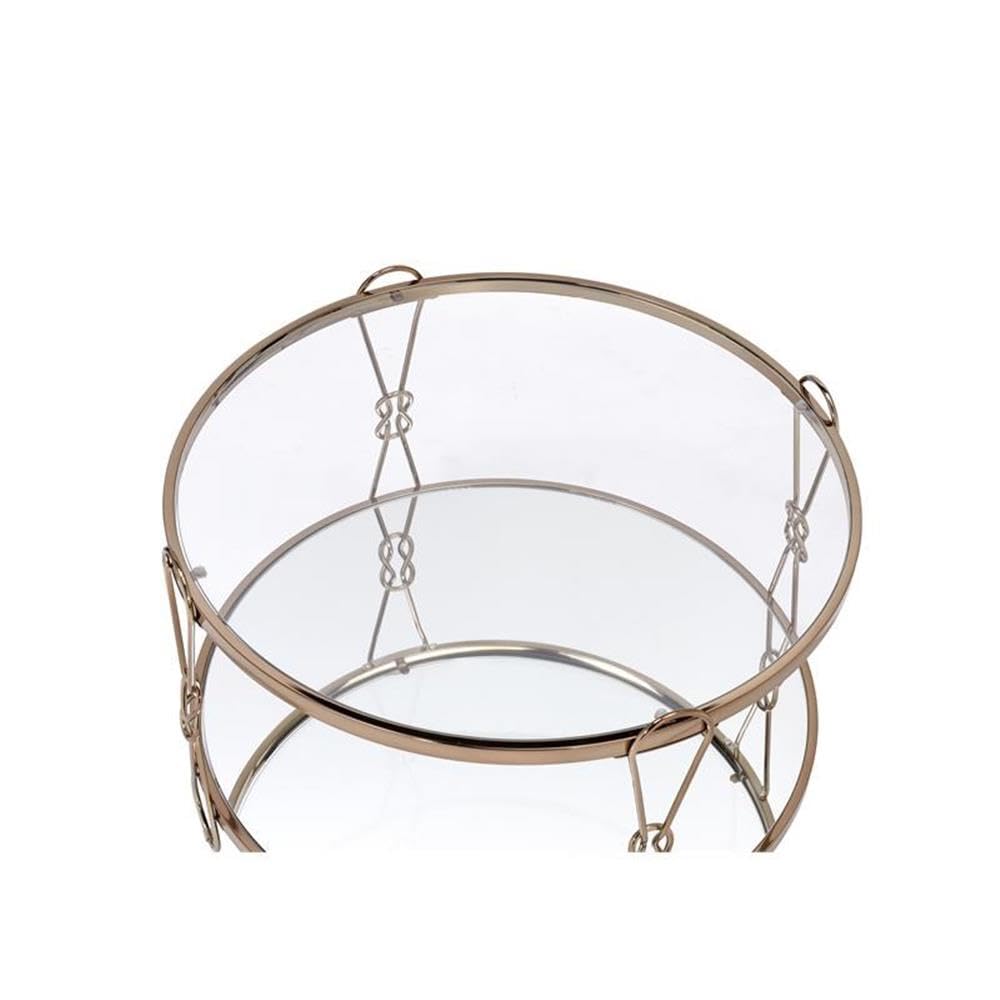 BOWERY HILL Modern Champagne Glass Top Metal Coffee Table - Stylish Living Room Furniture for Small Spaces & Contemporary Home Decor