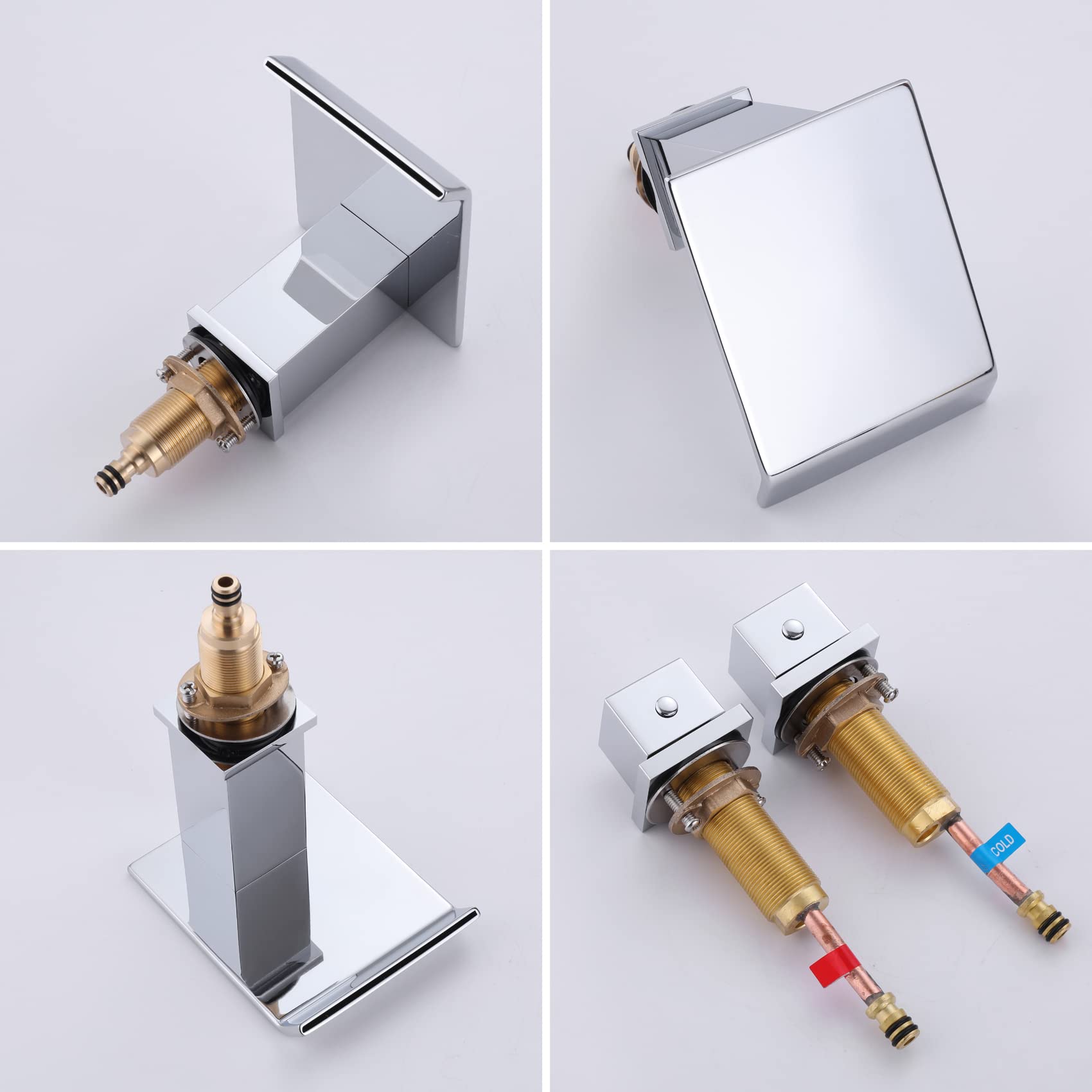 TapLong Solid Brass Modern Waterfall Bathroom Faucet - 3 Hole Deck Mount with 2 Square Handles, Chrome Finish for Bathroom Sink - Perfect for Contemporary Vanities and Spa-Inspired Bathrooms