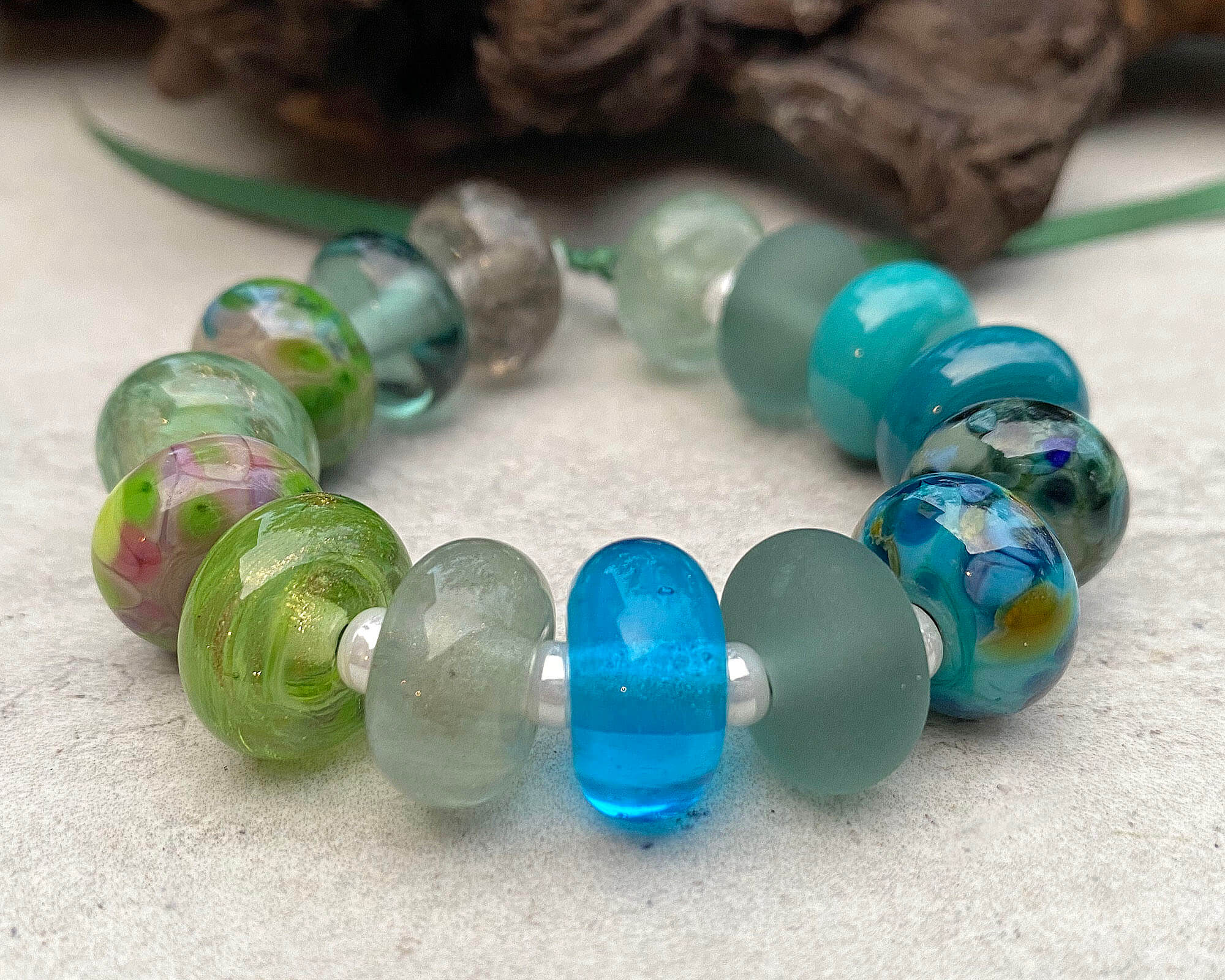 15 Turquoise & Green Mix Lampwork Beads Set for Jewelry Making - Handmade Glass Beads DIY Craft Supplies - Perfect for Necklaces, Bracelets, and Earrings
