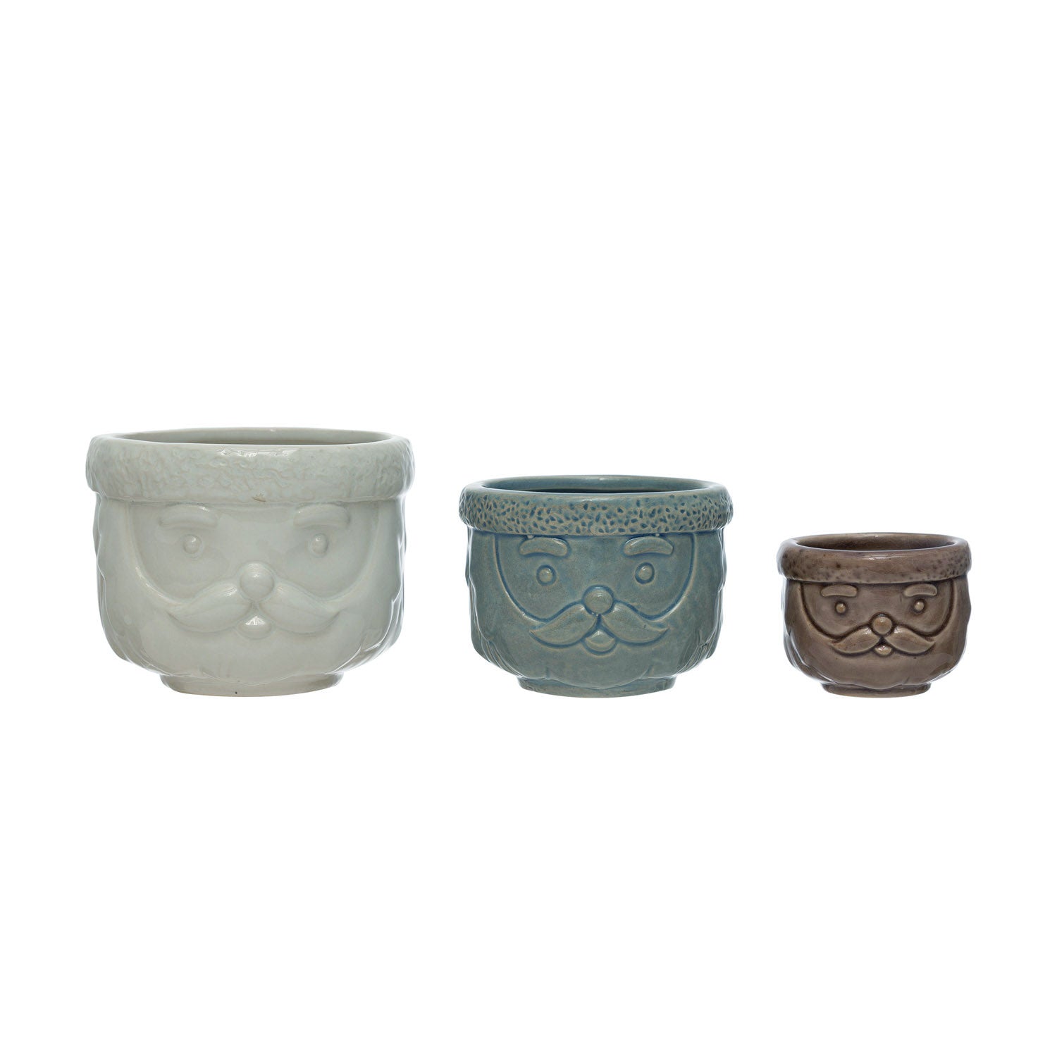 Festive Santa Claus Stoneware Cookie Jars Set of 3 - Christmas Kitchen Decor for Cookies, Candy & Holiday Treats Storage