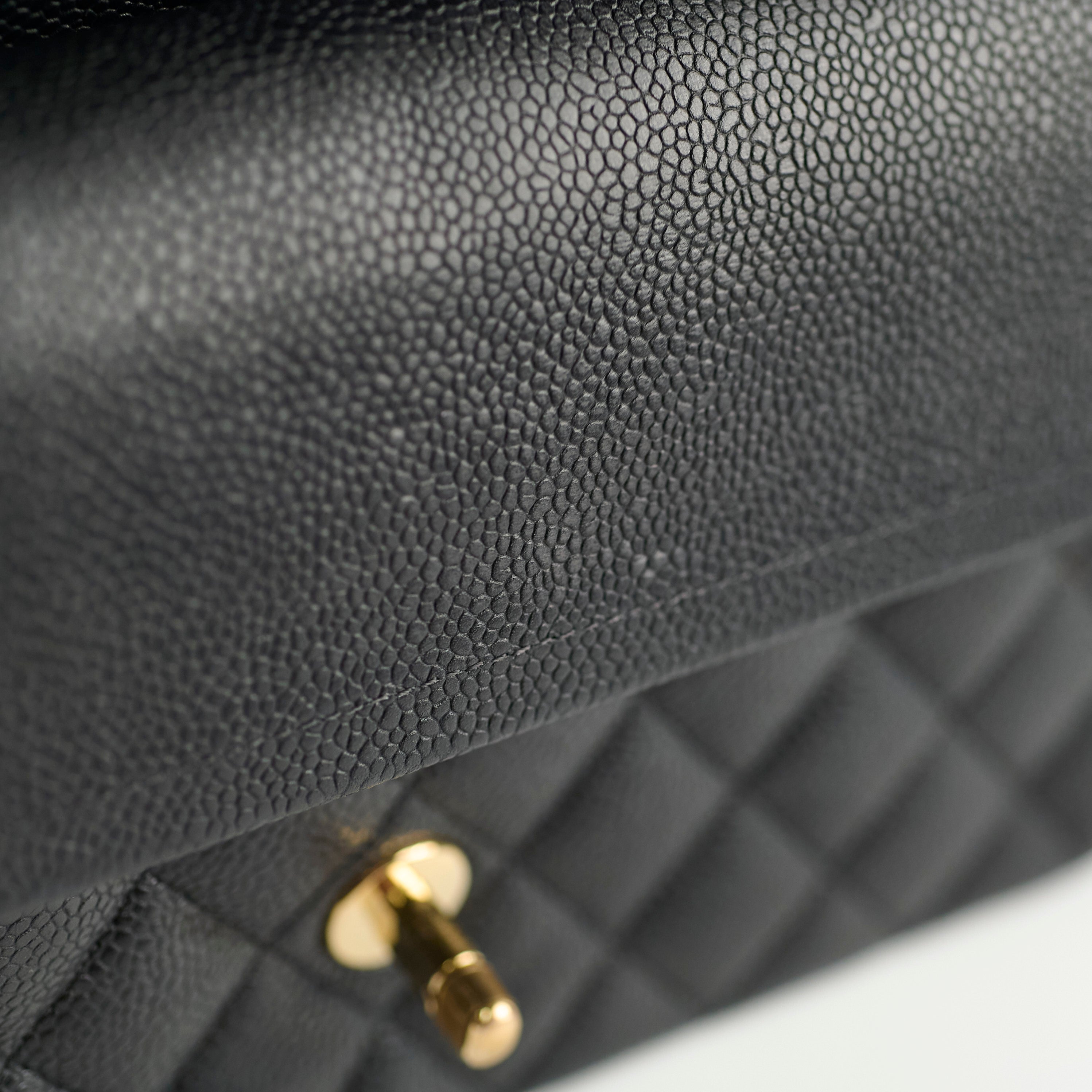 Chanel Medium/Large Caviar 24k Gold Double Classic Flap Bag in Black | Luxury Designer Handbag for Women | Perfect for Evening Events, Parties & Special Occasions