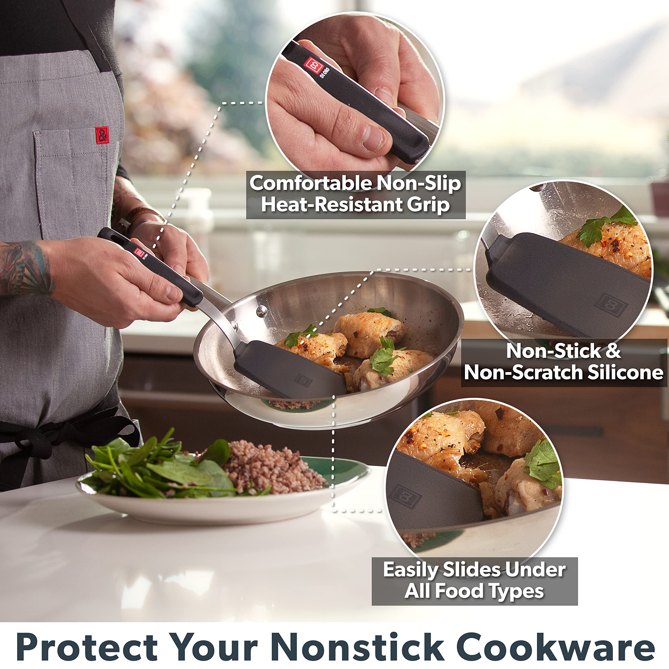 DI ORO 8-Piece Silicone Kitchen Utensil Set - Heat-Resistant Cooking Tools for Baking & Frying