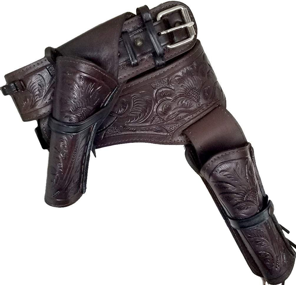 357/38 Western Left Cross Draw Double Holster Gun Belt Rig - Genuine Leather Cowboy Revolver Holster for Shooting Range, Hunting & Western Style Outfits