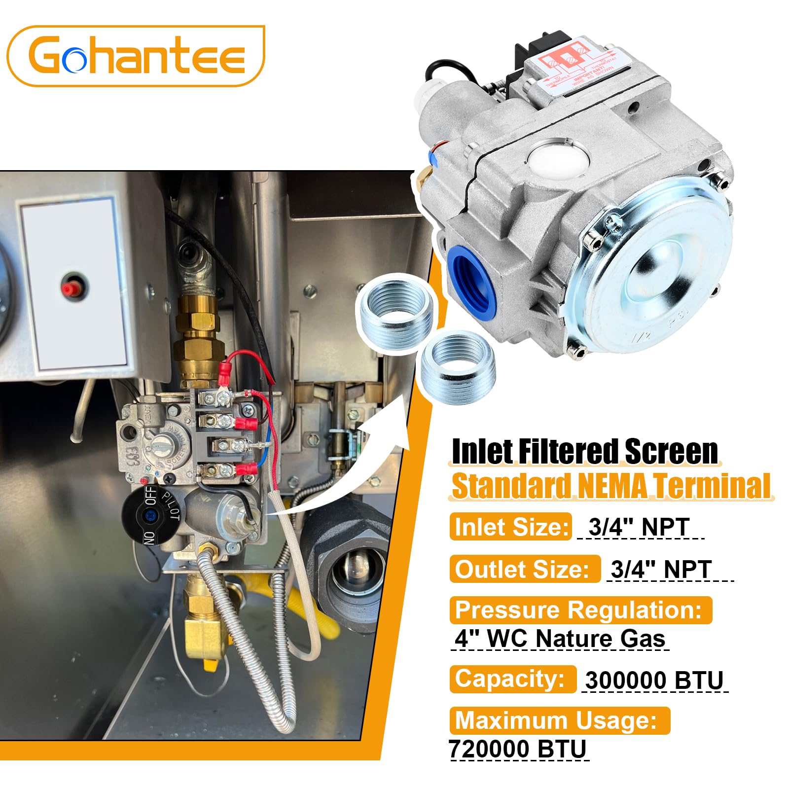Robertshaw 700-506 Gas Valve Replacement - 720000 BTU/H Fast Opening Combination Valve for Gas Fryers - Compatible with Natural, Manufactured, Mixed & Air Mixtures - Perfect for Commercial Kitchen Equipment Repair and Maintenance