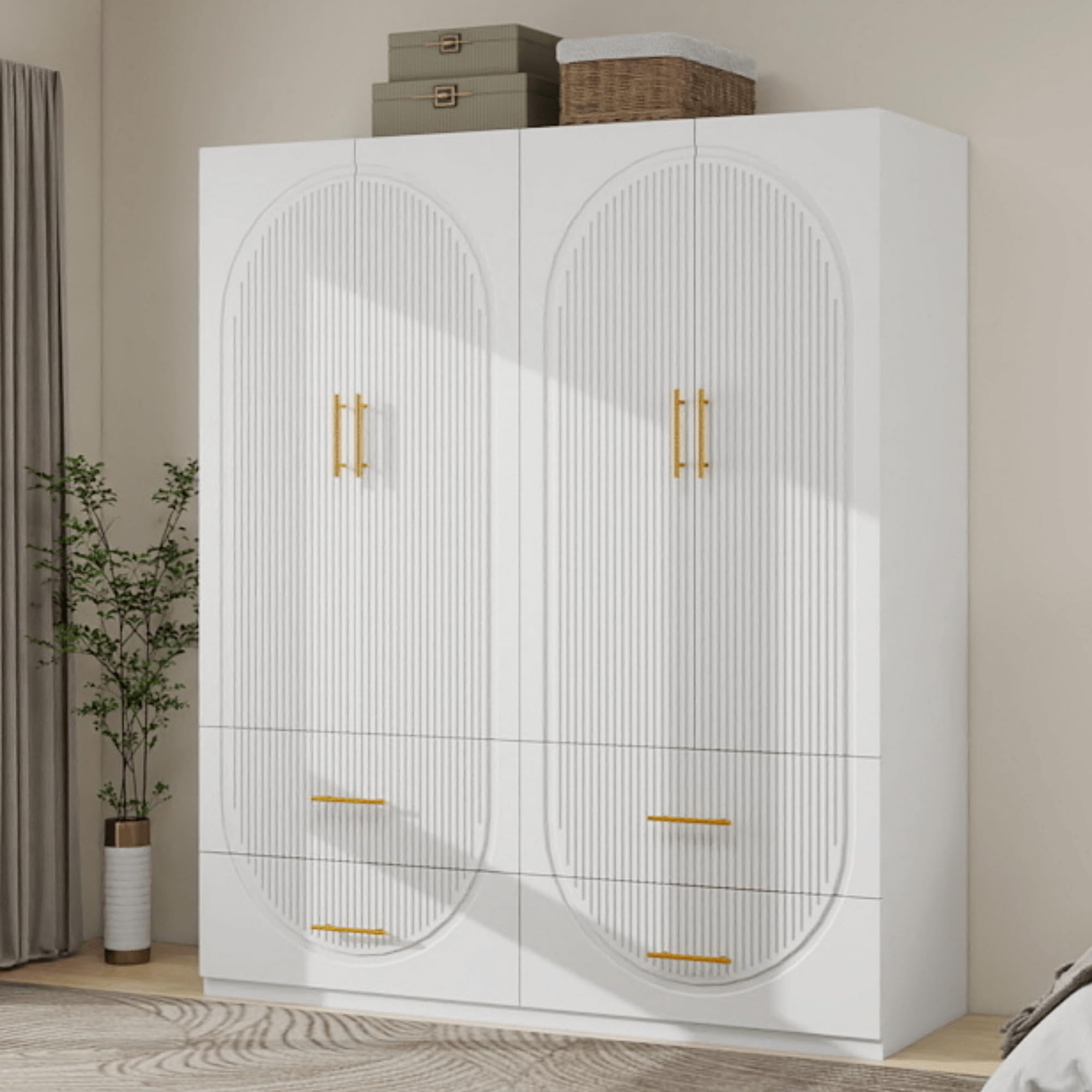 Modern White Wood Wardrobe Armoire - 74