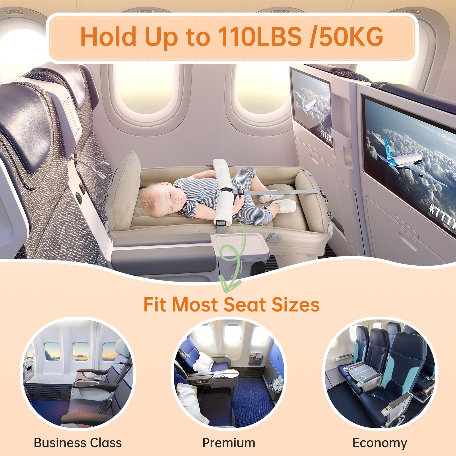Inflatable Kids Airplane Bed - Toddler Travel Bed with Hand Pump | Comfortable Plane Seat Extender for Flights | Perfect for Long-Haul Travel & In-Flight Napping