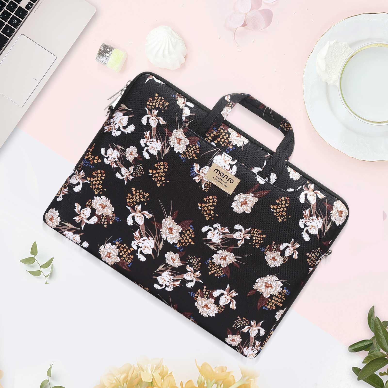 MOSISO 15 Inch Laptop Bag for Women - Stylish Wheat Ears Print Messenger Bag Compatible with MacBook, HP, Dell, Lenovo, Asus, Notebook - Perfect for Work, School, and Travel