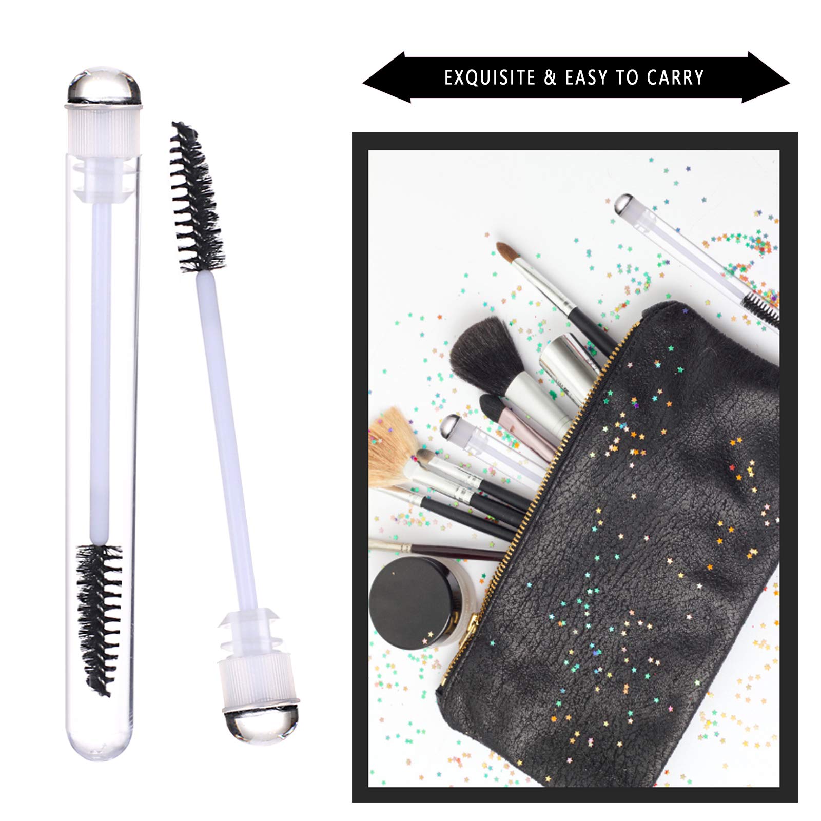 50 Pack Disposable Mascara Brushes - Eyelash Extension Wands with Tubes - Diamond Shape Lash Spoolies for Professional Makeup & Sanitary Lash Application - Perfect for Salons, DIY Lash Extensions & Travel Makeup Kits (Sky Black)