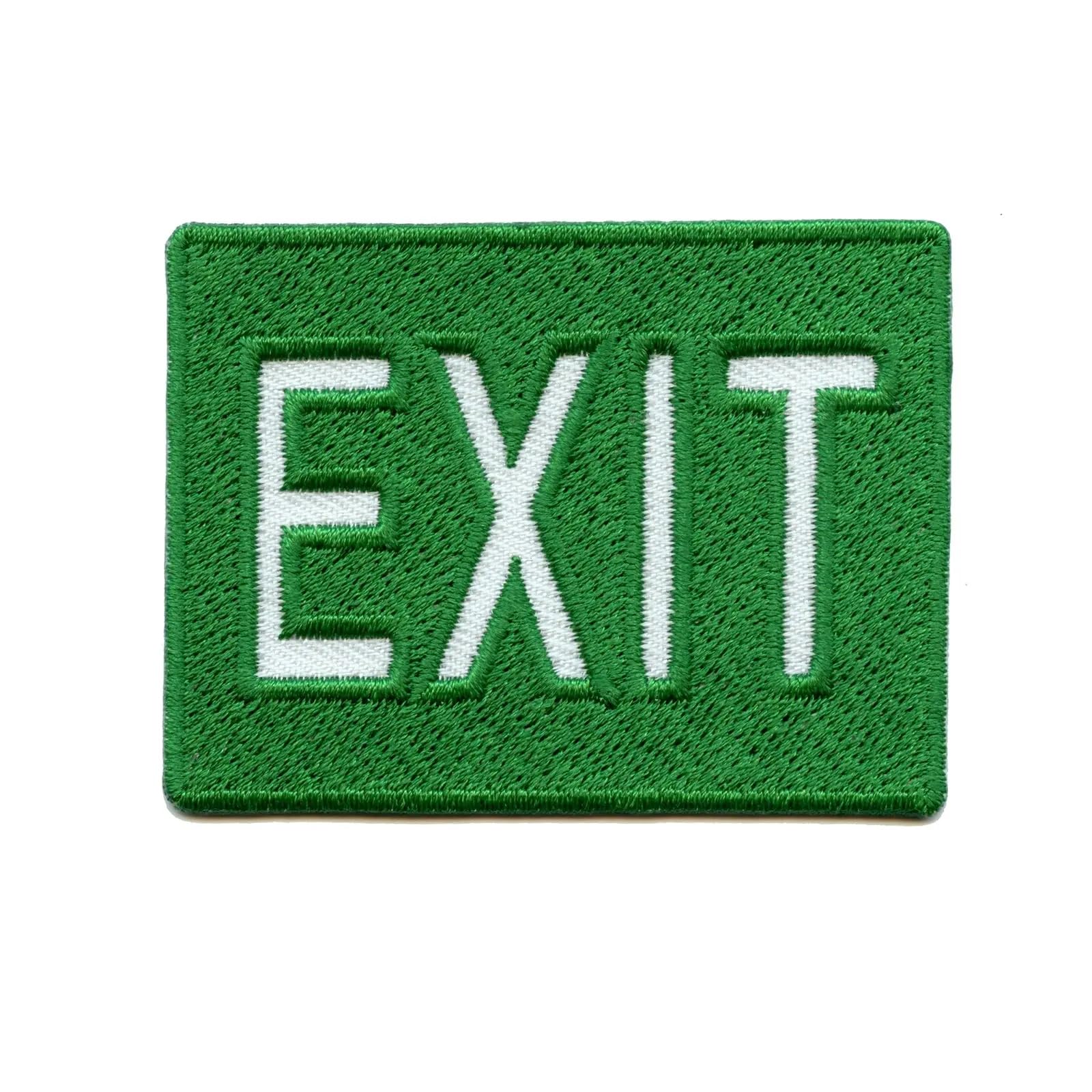 Green Exit Sign Embroidered Iron On Patch for Streetwear, Buildings & Safety Compliance | DIY Sewing, Jacket Decoration & Emergency Signage