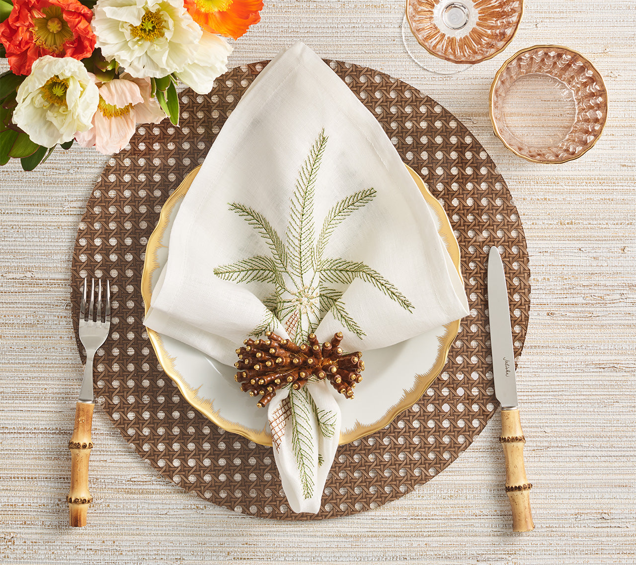 Brown Reed Placemats Set of 4 - Natural Woven Table Mats for Dining, Kitchen, or Outdoor Picnic Use