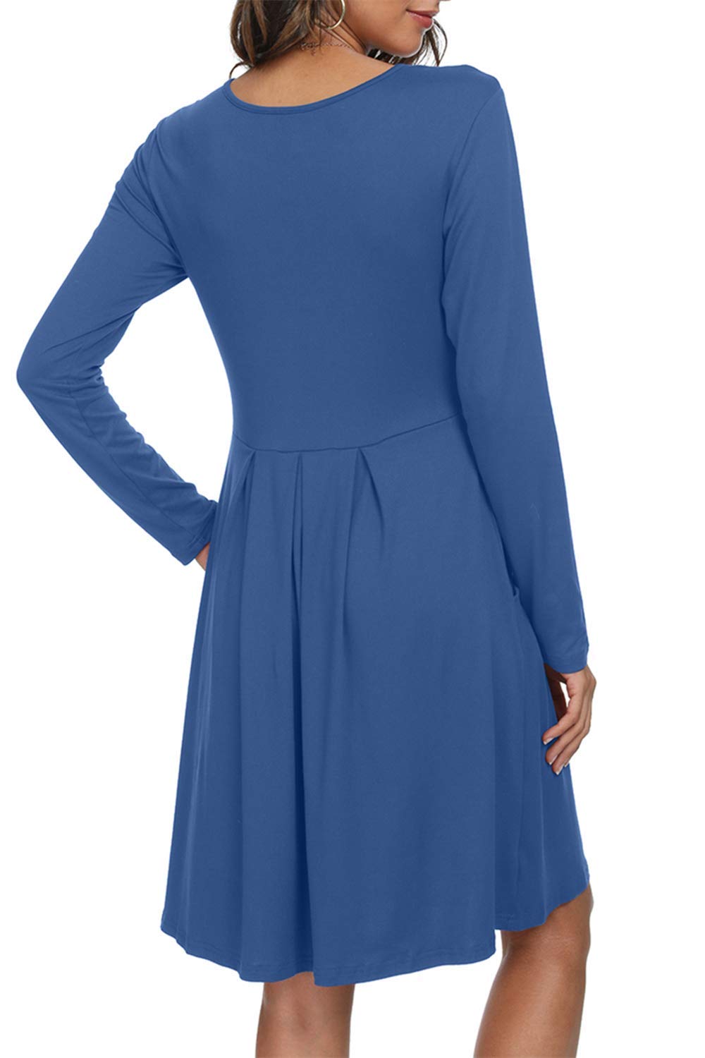 DouBCQ Women's Casual Long Sleeve Flowy Pleated Dress with Pockets - Elegant Fall & Winter Midi Dress for Work, Date Night & Holiday Parties