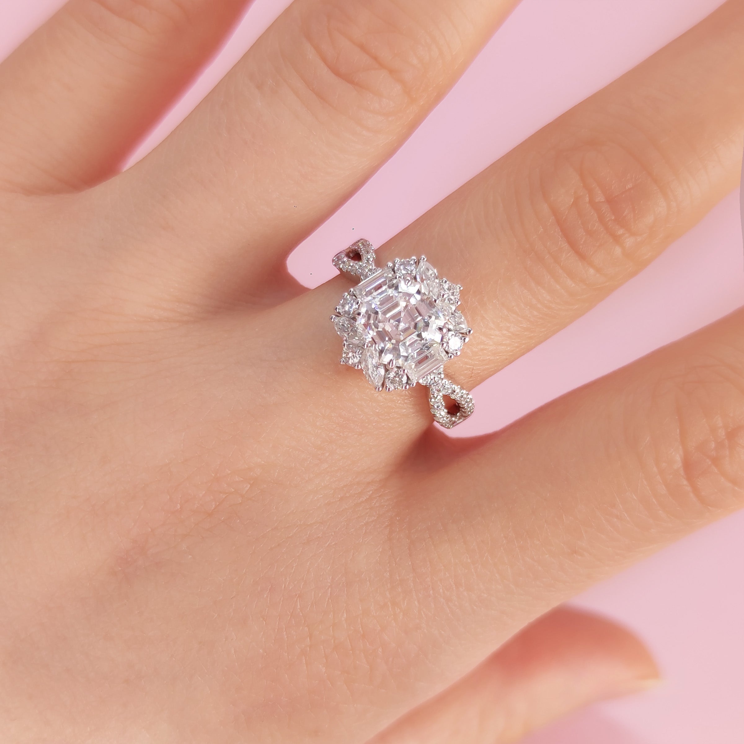 Regal Bloom: Asscher Cut Moissanite Ashes Ring - Elegant Wedding Band for Women, Perfect for Engagement, Anniversary & Special Occasions
