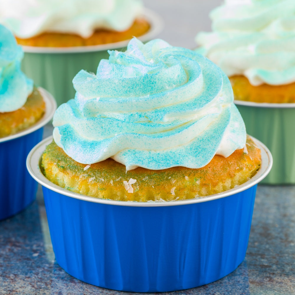 4 oz Round Blue Aluminum Baking Cups with Lids - 3.25