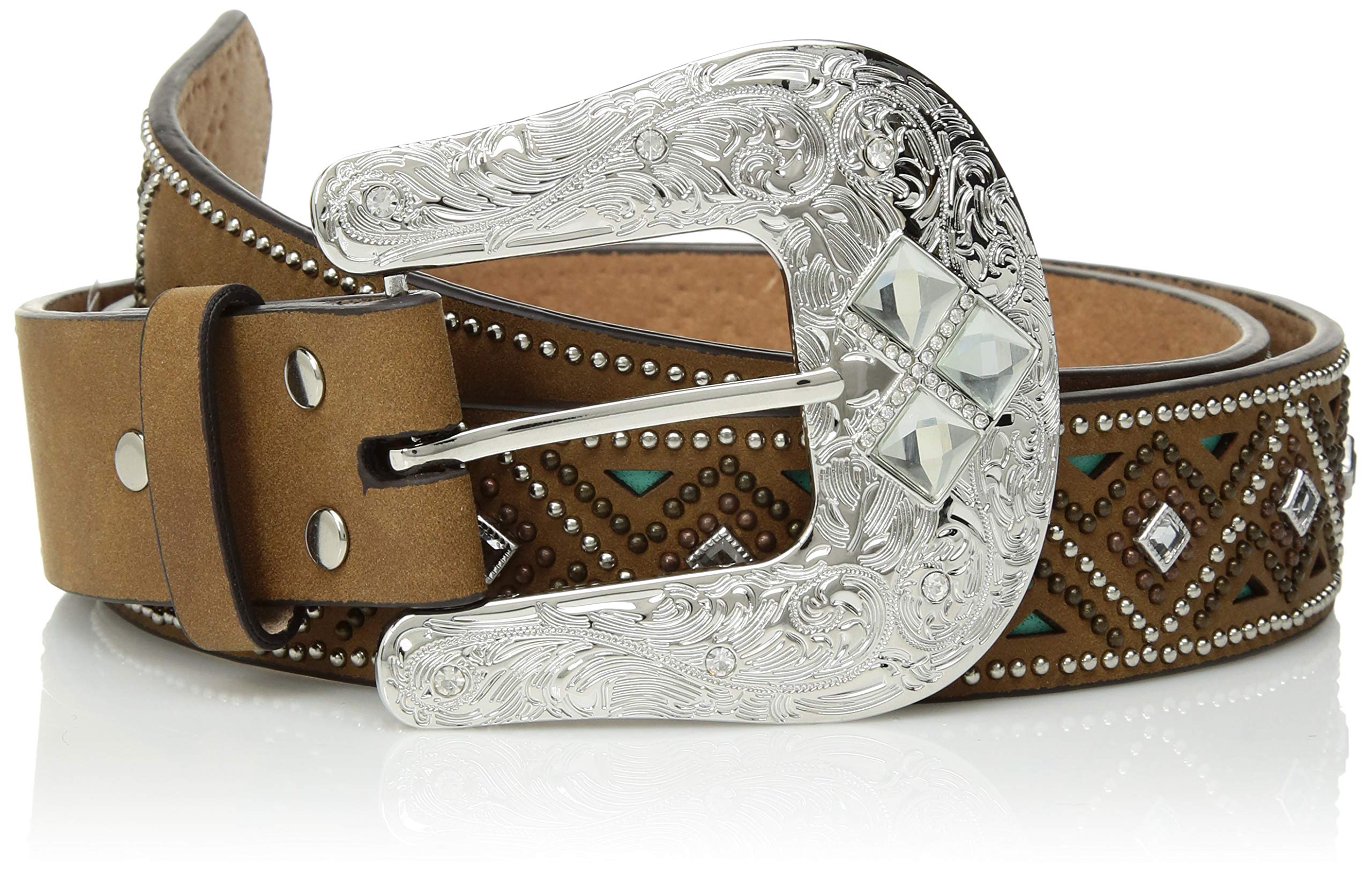 Nocona Belt Co. Women's Turquoise Triangle Stud Cutout Diamond Belt - Western Fashion Accessory for Jeans, Dresses & Boho Outfits