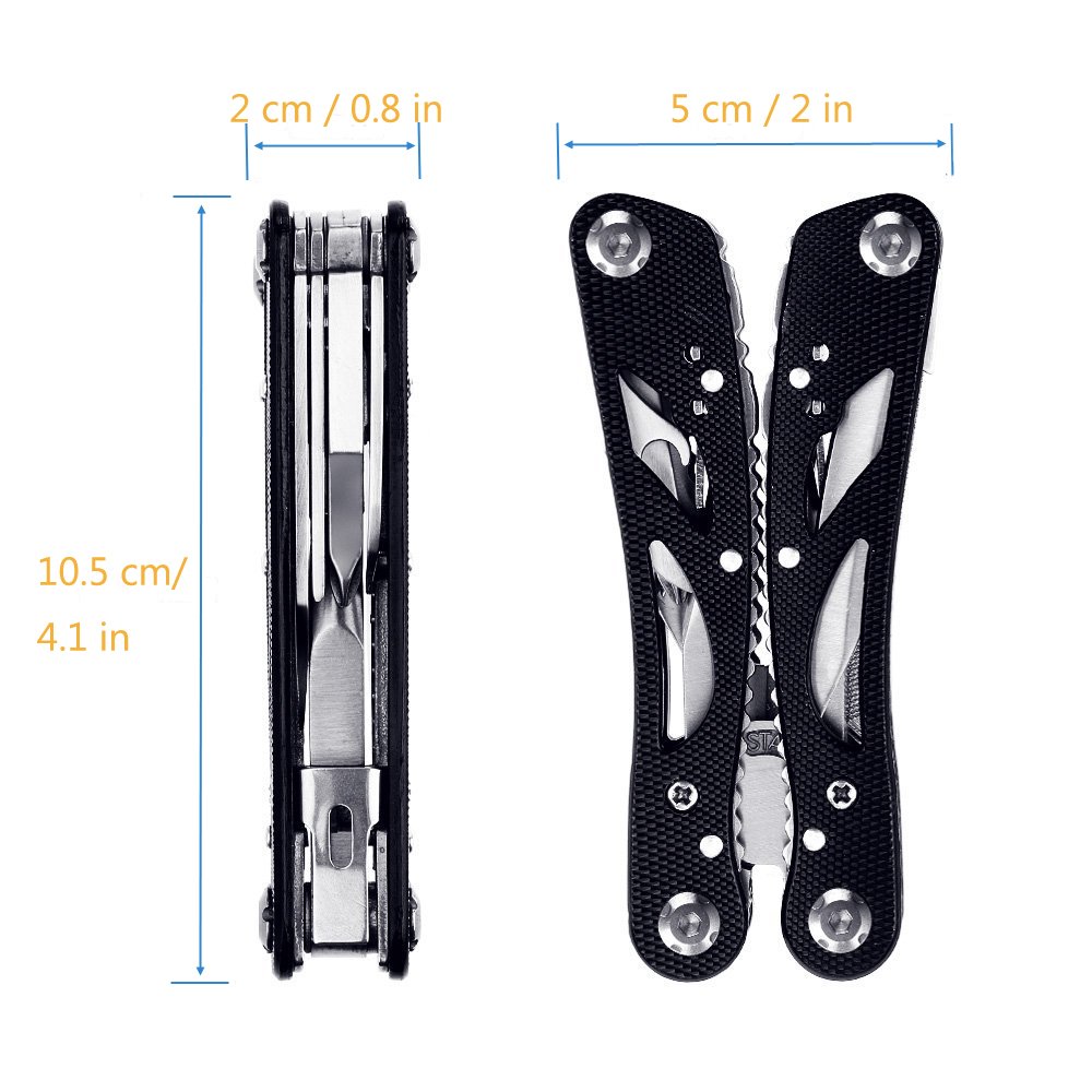 Poeland 10-Piece Stainless Steel Multitool Pliers Set with 11 Screwdriver Bits - Perfect for Home Repairs, DIY Projects & Emergency Tool Kits | Black