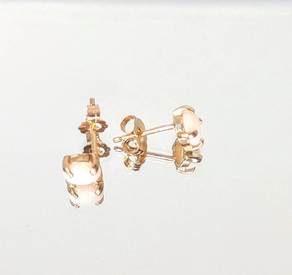 14K Solid Gold Natural Australian White Opal Stud Earrings - 4mm, 5mm, 6mm Round Birthstone Jewelry for Women - Perfect Gift for Birthday, Anniversary & Everyday Wear
