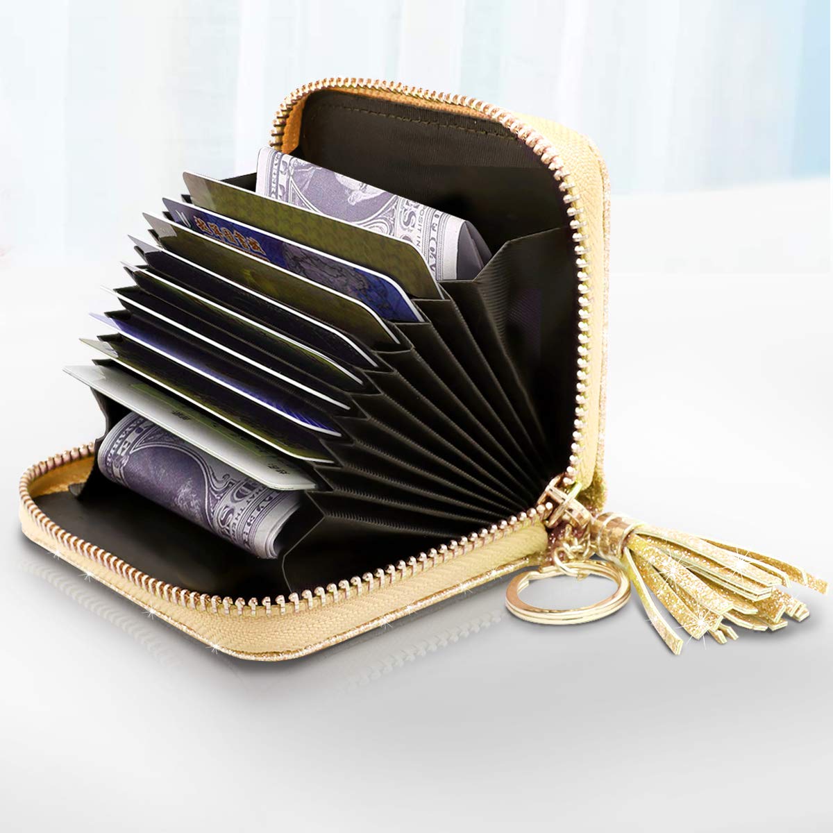 Stylish RFID Blocking Glitter Credit Card Holder for Women - Compact & Secure Small Wallet for Credit Cards, ID & Cash - Perfect for Travel, Shopping & Everyday Use