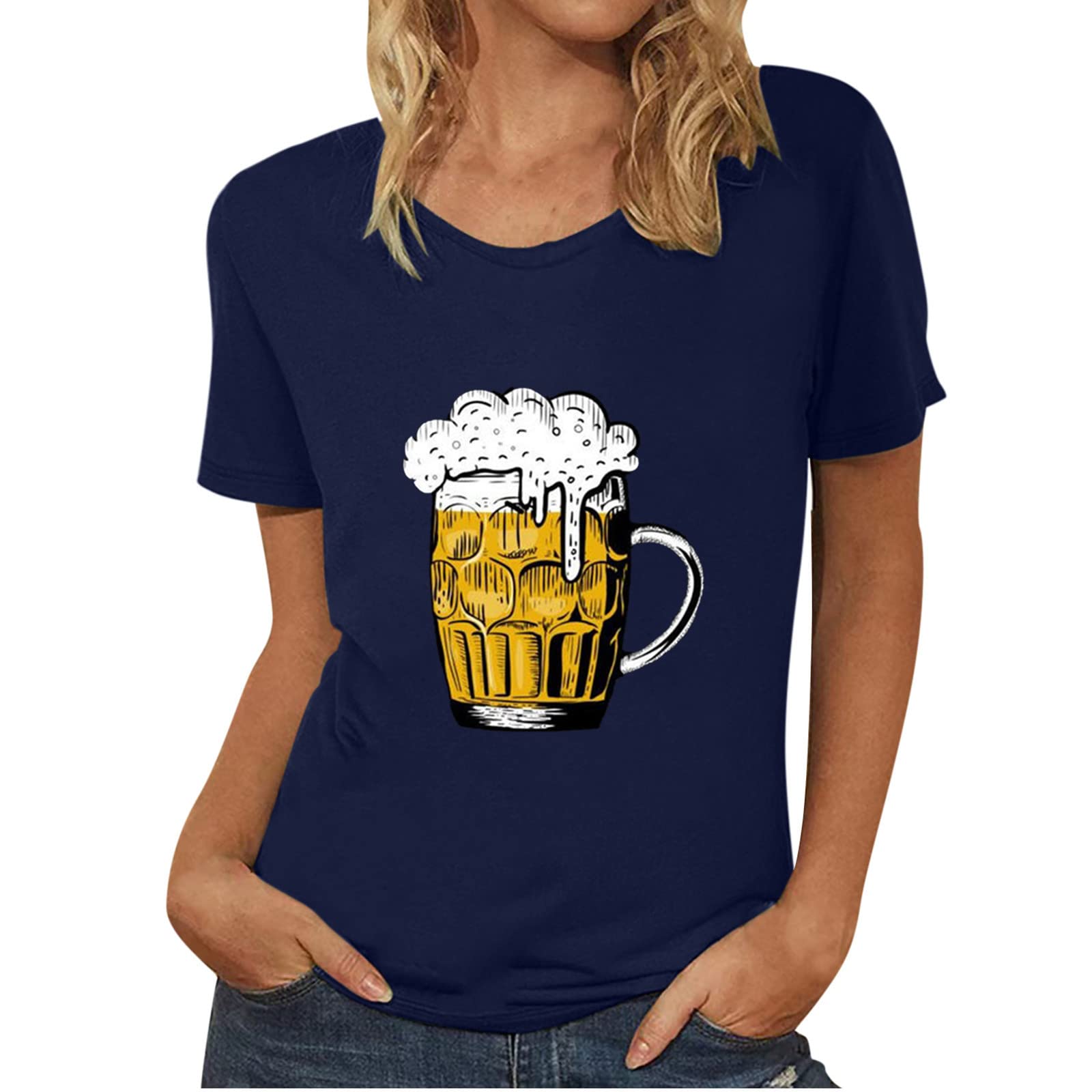 BFAFEN German Oktoberfest Women's Short Sleeve Round Neck T-Shirt - Cute Summer Graphic Tee for Casual Wear, Beer Festival, and Bavarian Theme Parties