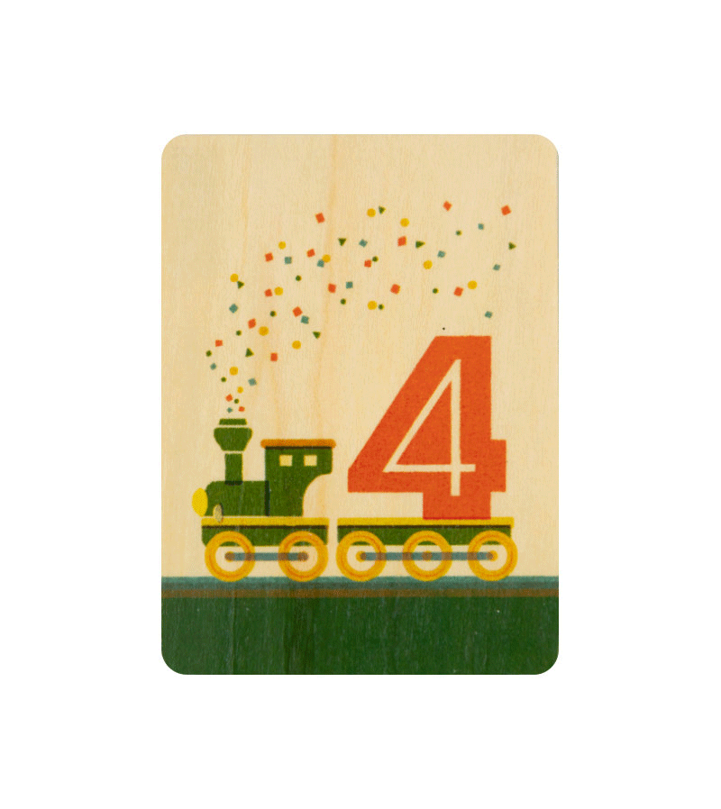 WOODHI Wooden Train Birthday Card for 4 Year Old Kids - Perfect for Birthday Gifts, Party Favors & Keepsakes