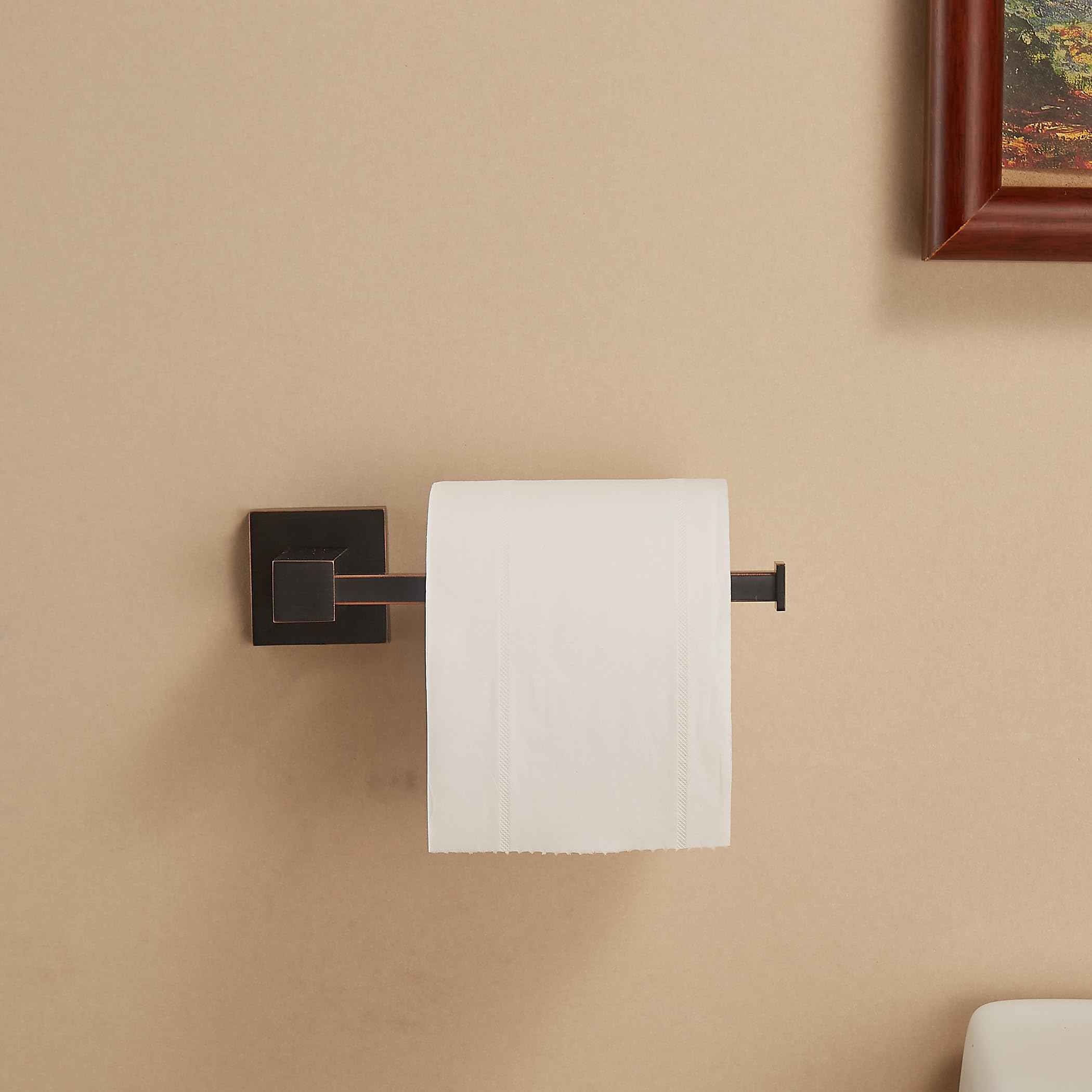 BigBig Home Bronze Toilet Paper Holder - Wall Mounted Bathroom Tissue Roll Holder with Oil Rubbed Black Finish - Square Design Bathroom Hardware Set - Perfect for Modern Homes, Apartments & Restrooms