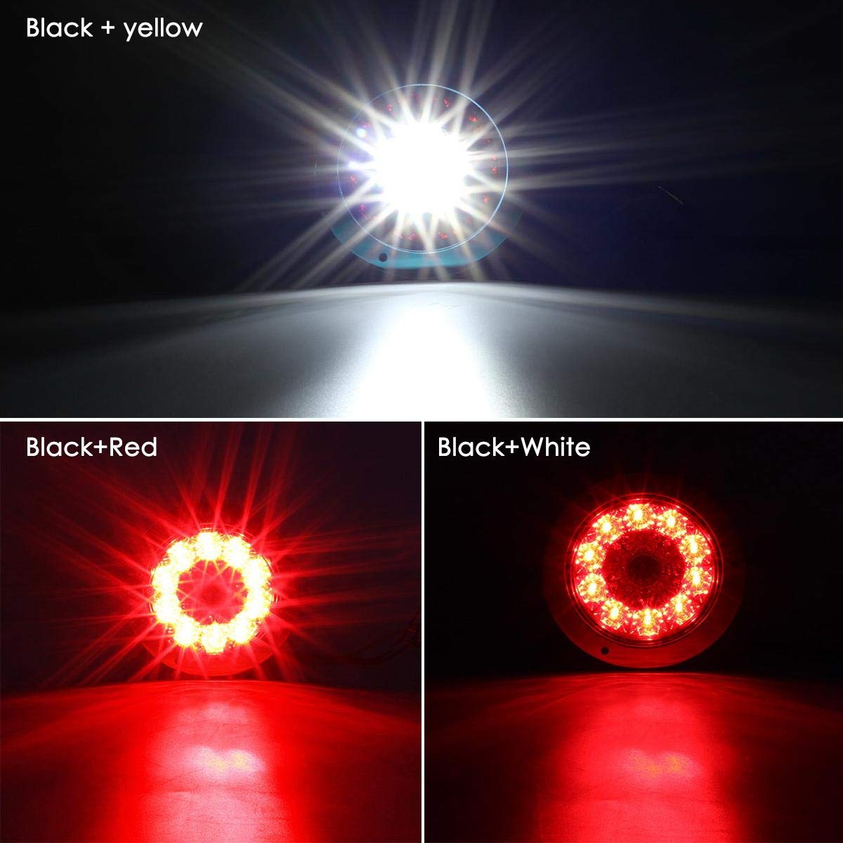 Partsam 4Pcs 4 Inch Round LED Trailer Tail Lights - White & Red Flange Mount with Reflectors, 16 LED DC 12V Waterproof Stop Brake Tail Running Reverse Backup Lights for RV Trailer Trucks - Perfect for Night Driving and Enhanced Road Safety